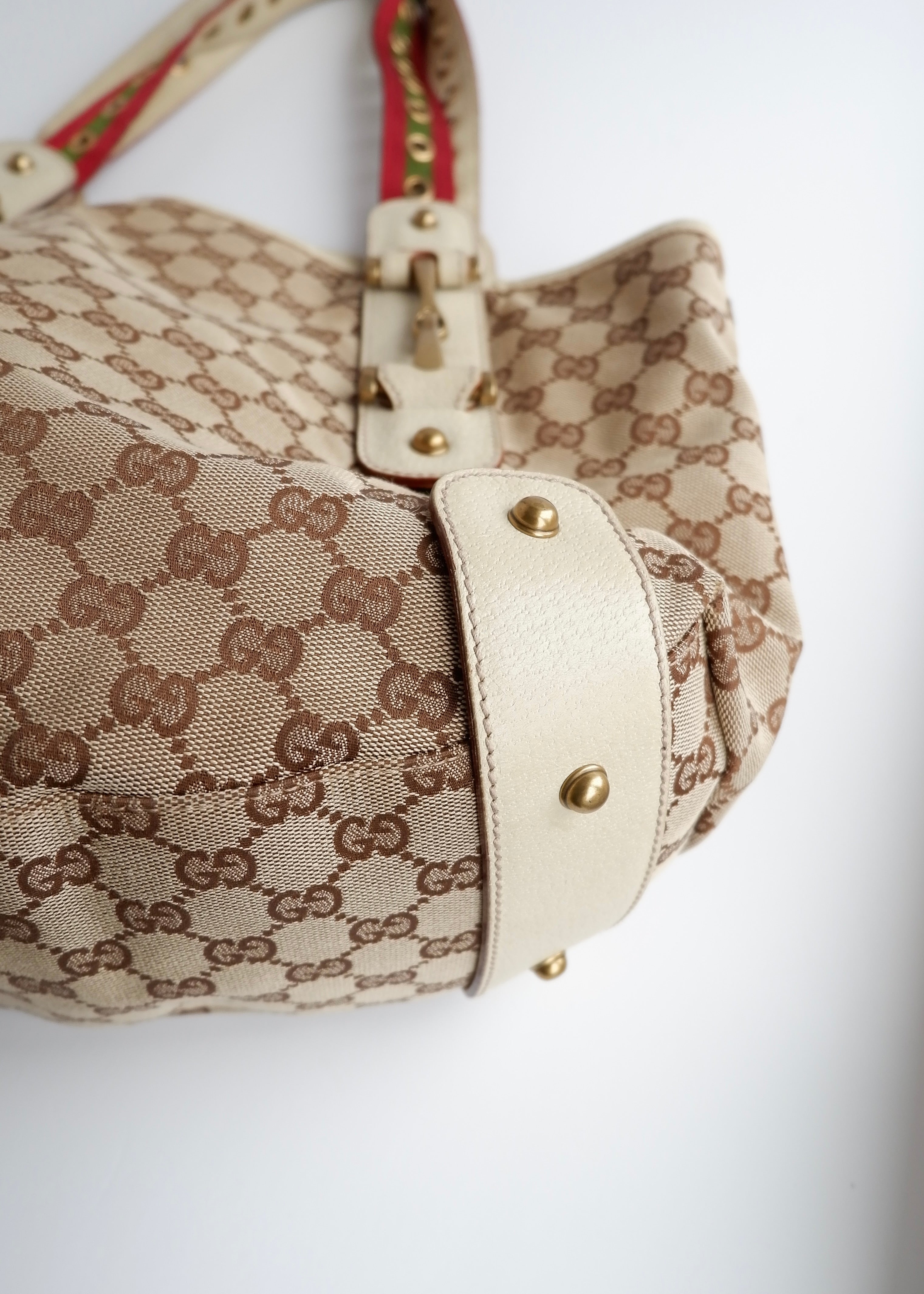 Authentic Preowned Gucci White GG Canvas Sherry Line Hobo Shoulder Bag