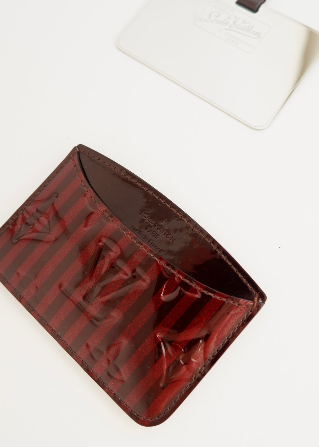 Authentique Porte-Cartes Louis Vuitton Monogram Amarante Stripe Vernis d'occasion
