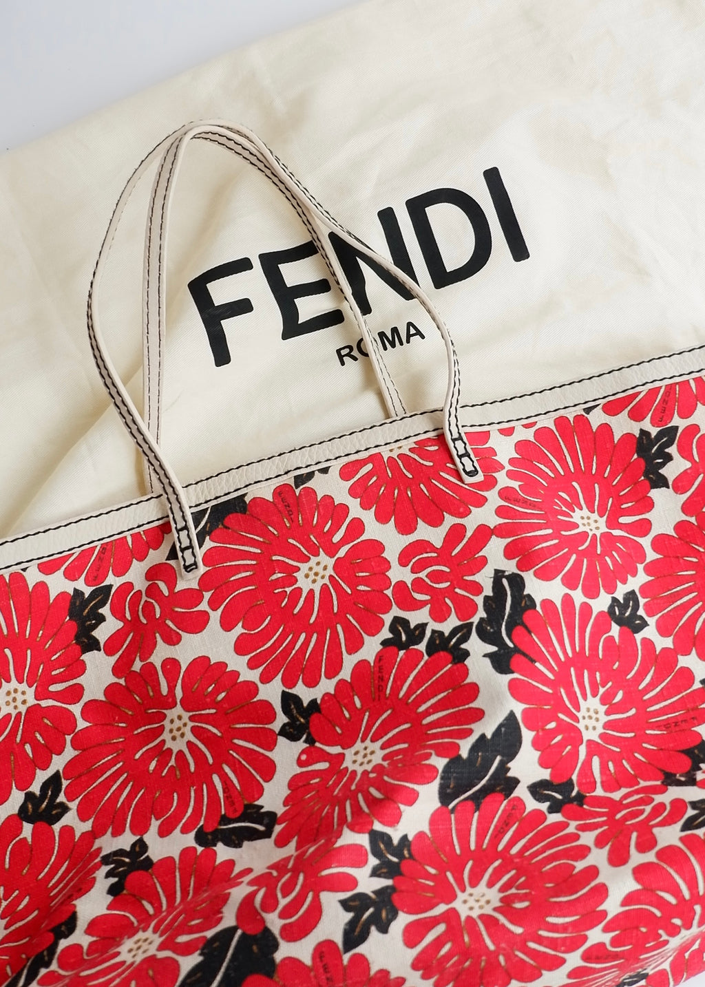Authentic Preowned Fendi Red Floral Tote Bag