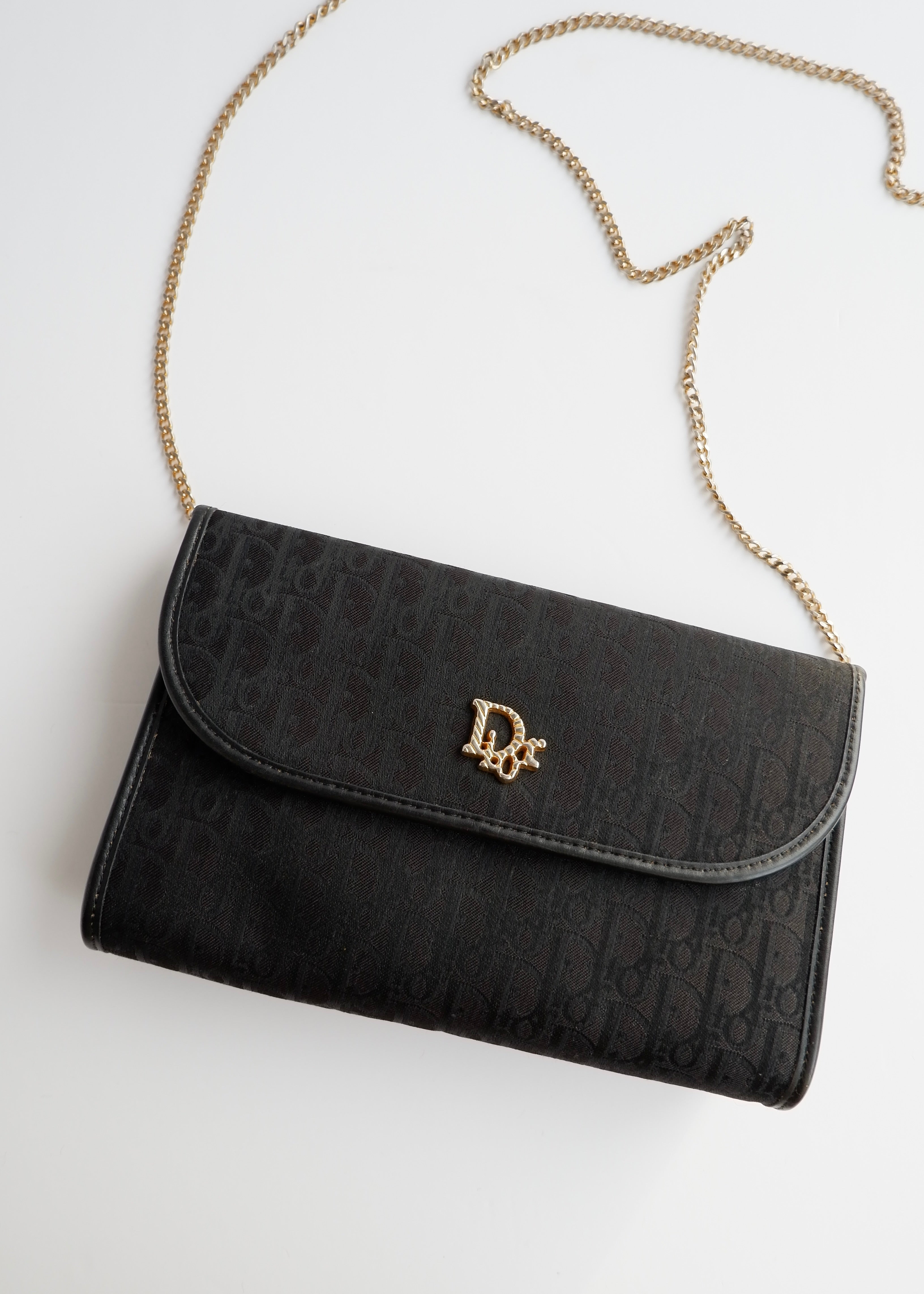 Sac bandoulière vintage Dior Trotter noir chaîne d'occasion Authenti