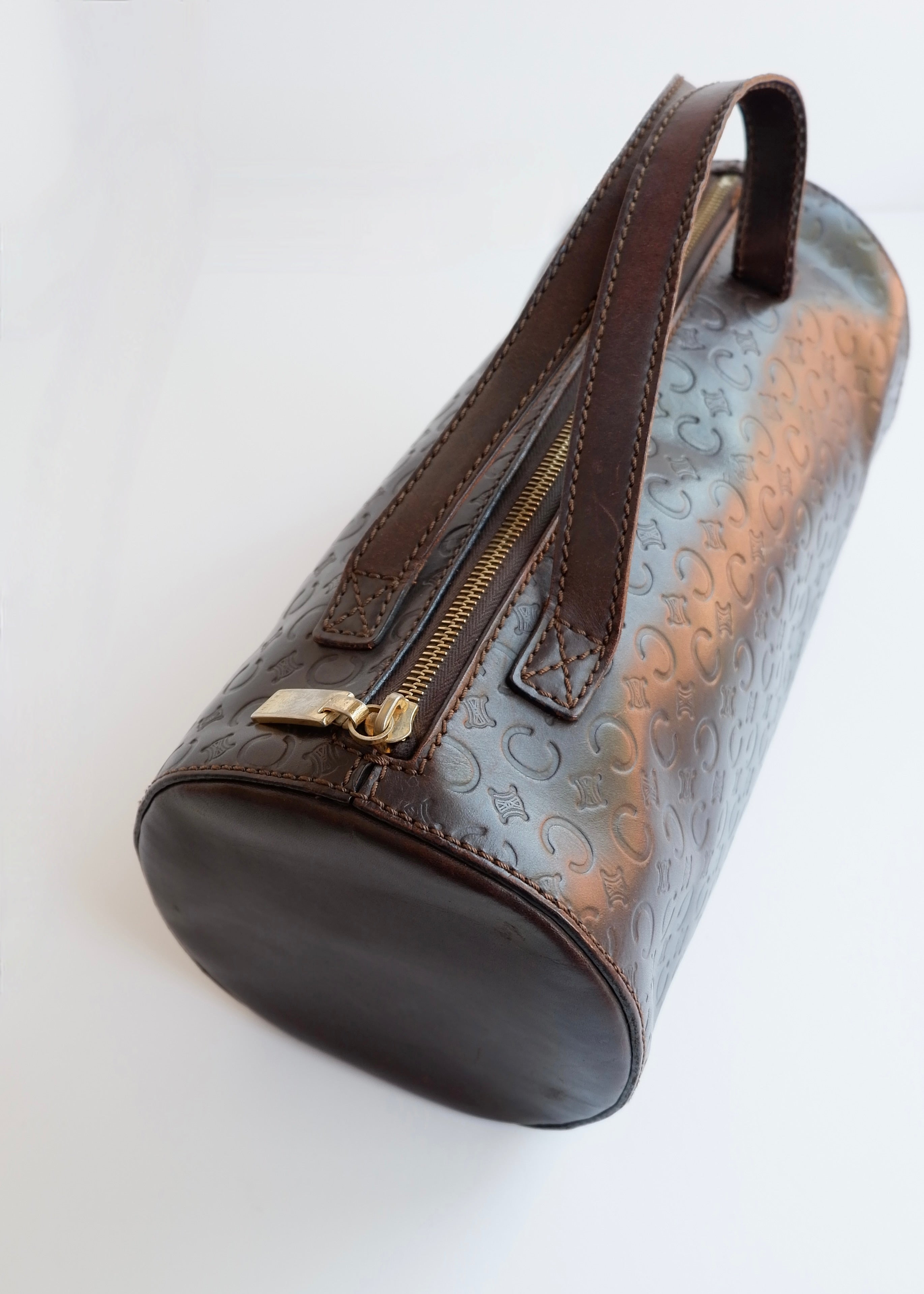 Preowned Vintage Celine Brown Leather Top Handle Cubic Bag