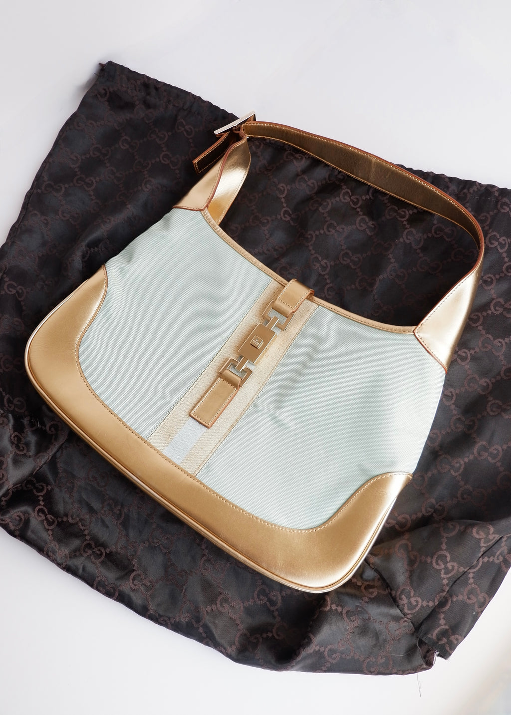 Authentique sac à bandoulière Gucci Jackie bleu/doré d'occasion