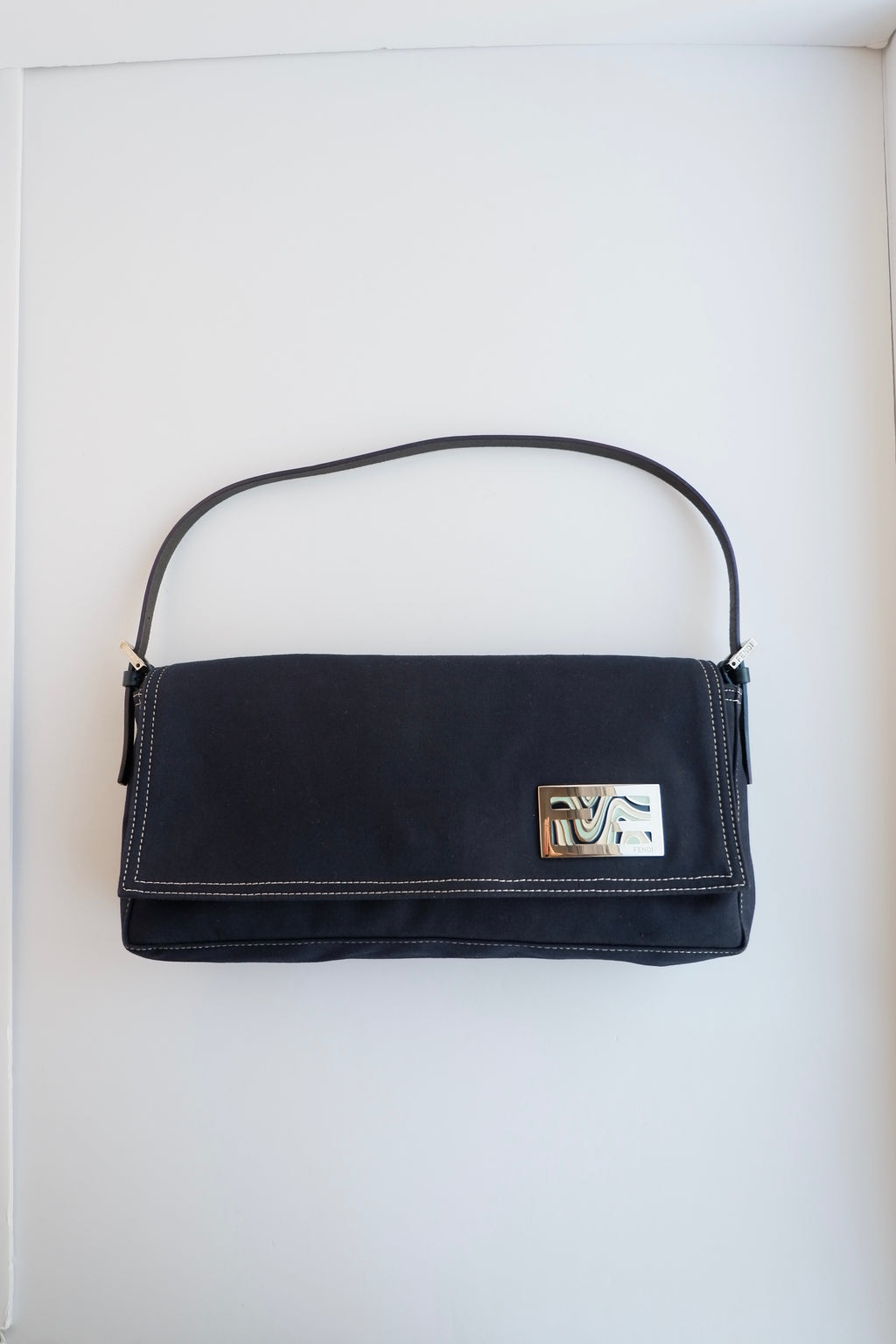 Authentic Preowned Fendi Navy Blue Fabric FF Marble Shoulder Bag