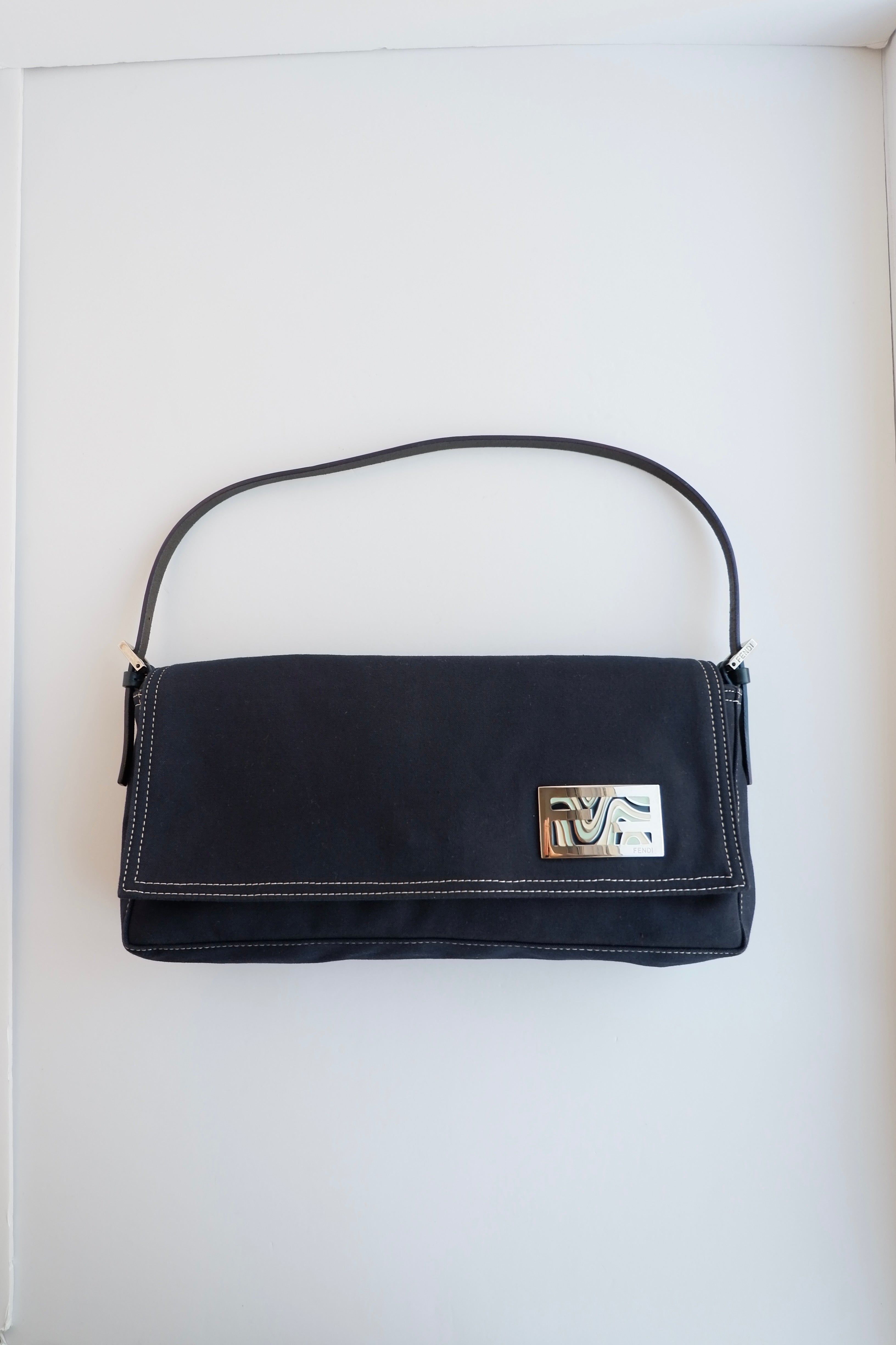 Authentic Preowned Fendi Navy Blue Fabric FF Marble Shoulder Bag