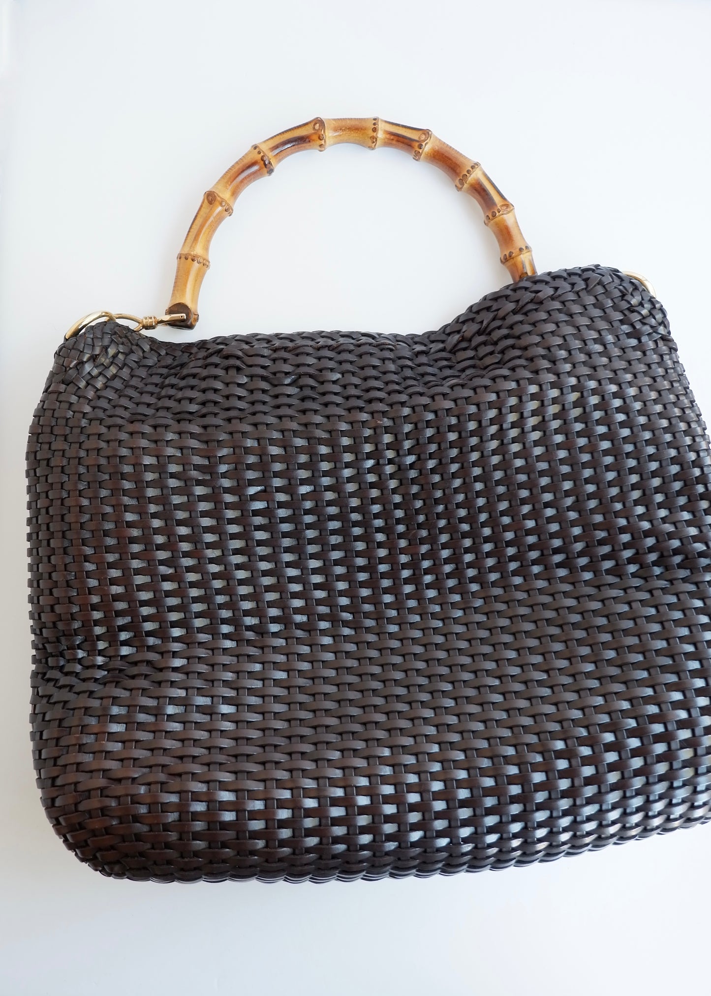 Authentic Preowned Gucci Brown Woven Leather Bamboo Hobo Shoulder Bag