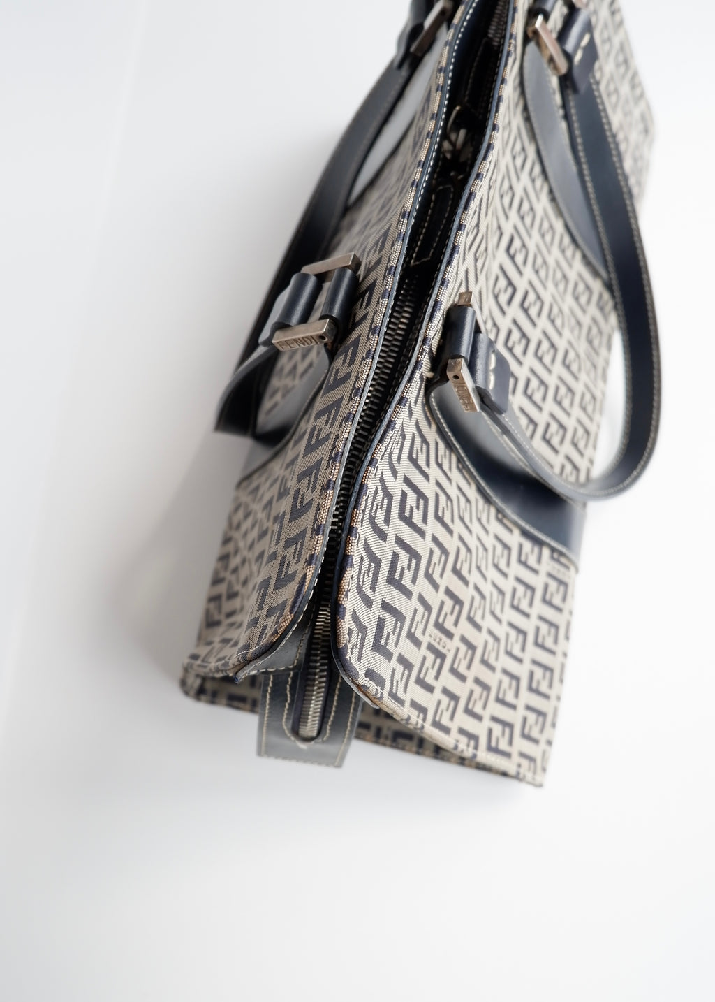 Authentic Preowned Vintage Fendi Navy Zucchino East West Shoulder Bag