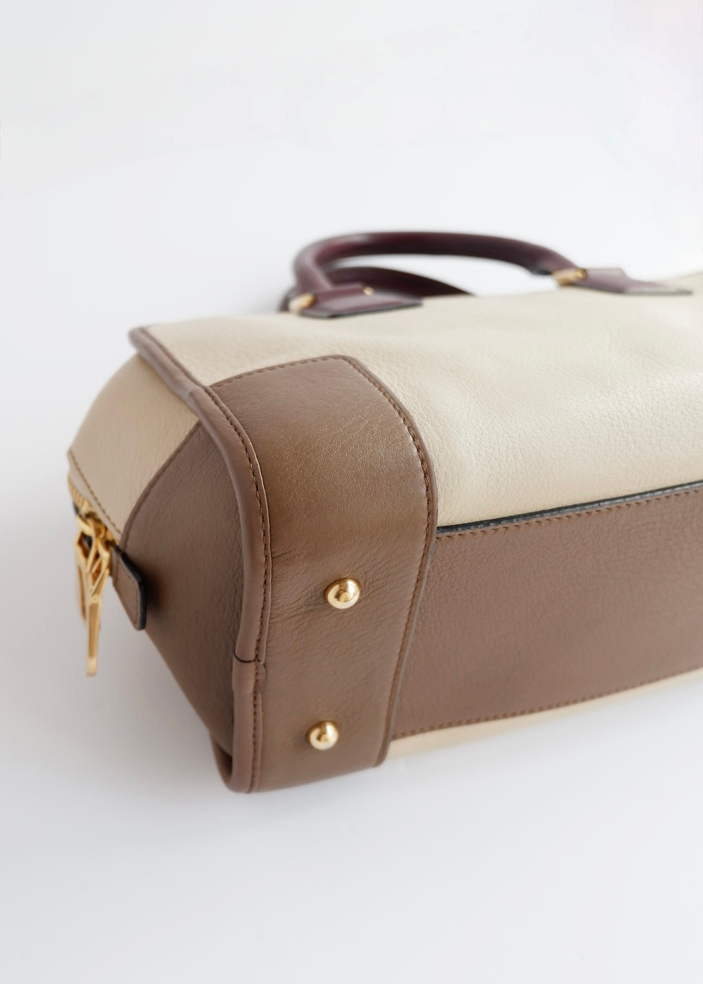 Authentic Preowned Loewe Tricolor (Beige/Brown/Burgundy) Leather Amazona 28 Handbag GHW