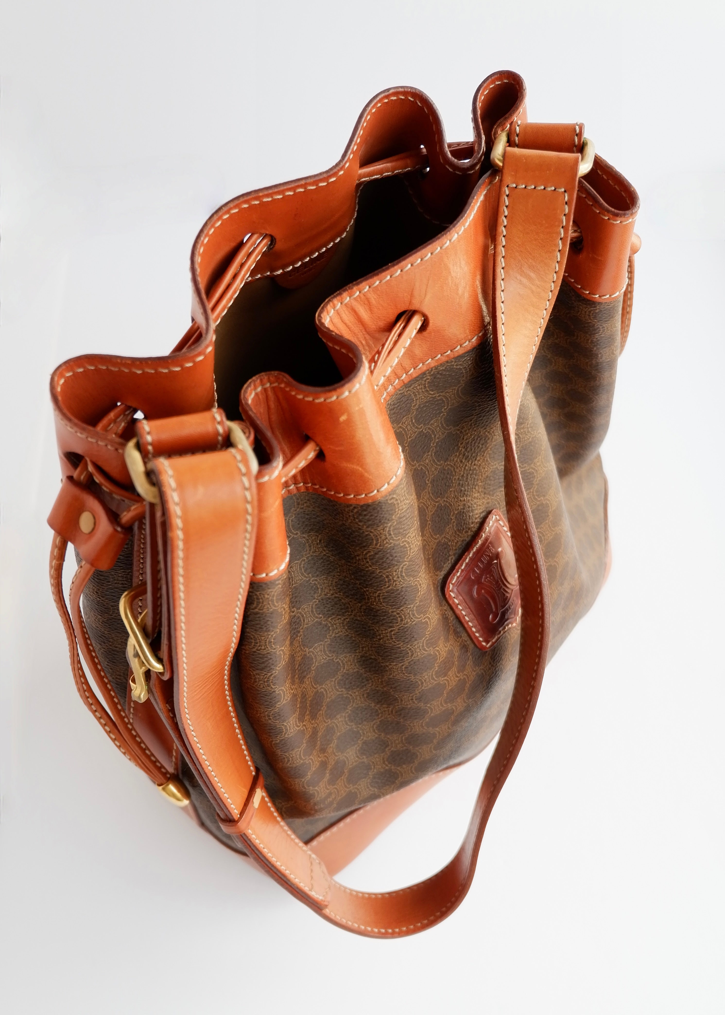 Authentic Preowned Vintage Celine Brown Macadam Bucket Crossbody Bag
