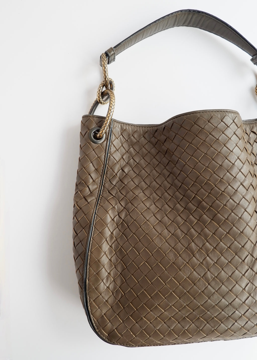 Authentic Preowned Bottega Veneta Intrecciato Khaki Shoulder Bag