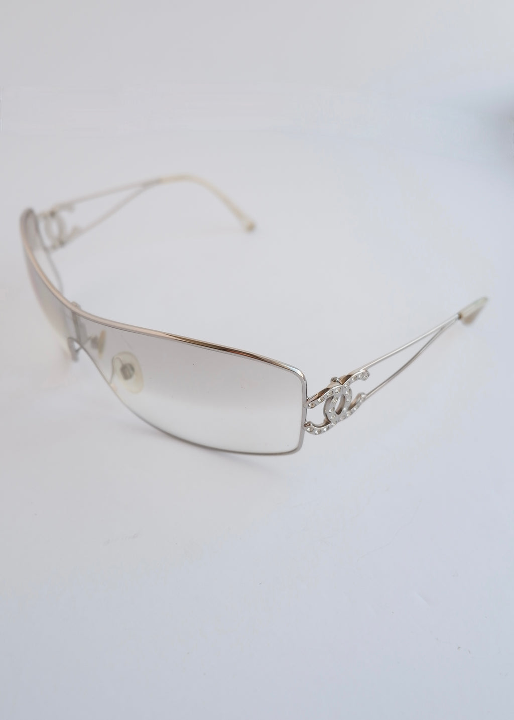Authentic Preowned Vintage Chanel Transparent Crystal CC Logo Sunglasses