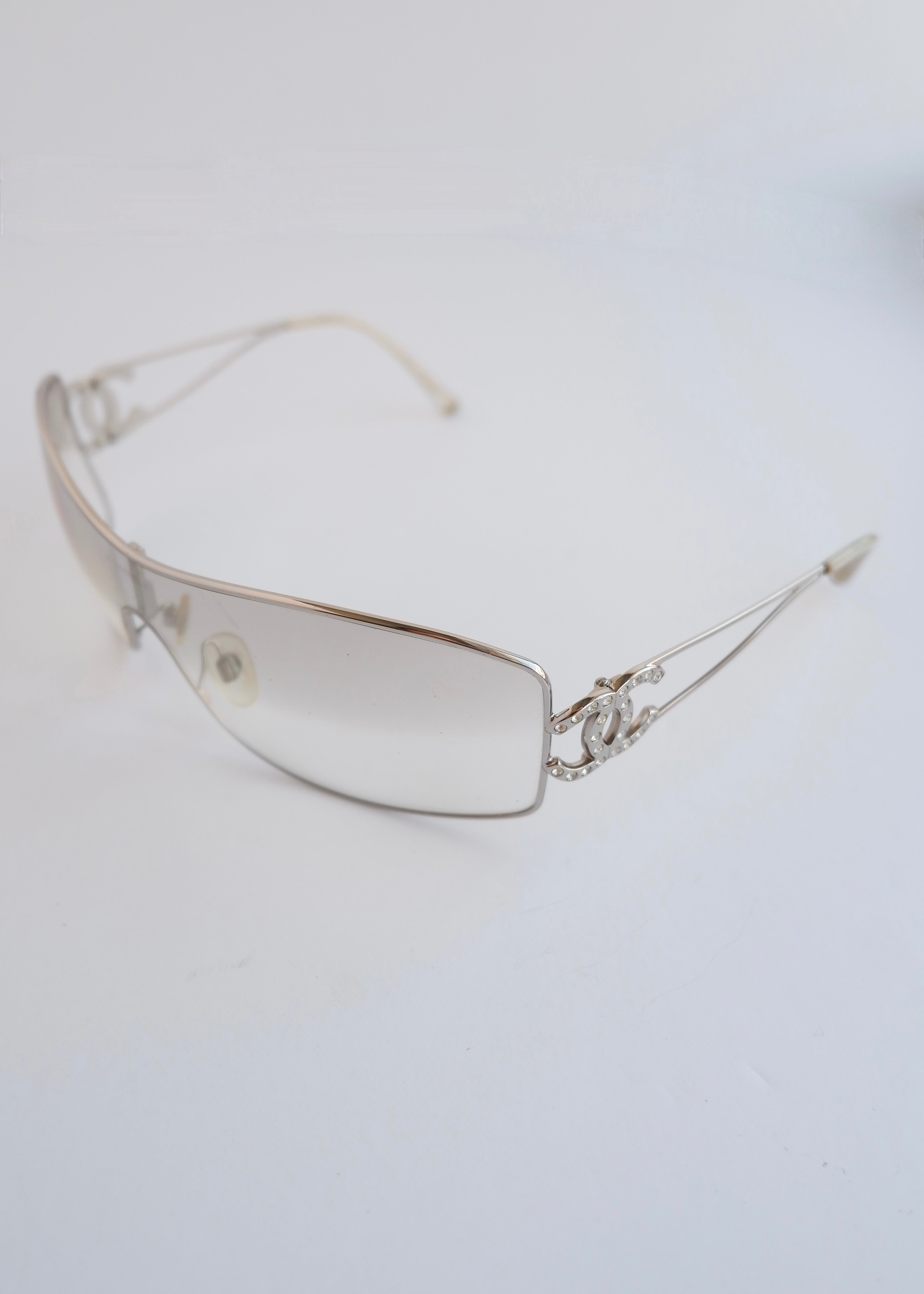 Authentic Preowned Vintage Chanel Transparent Crystal CC Logo Sunglasses