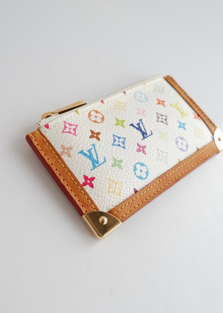 Authentique Louis Vuitton White Multi Pochette Clé d'occasion
