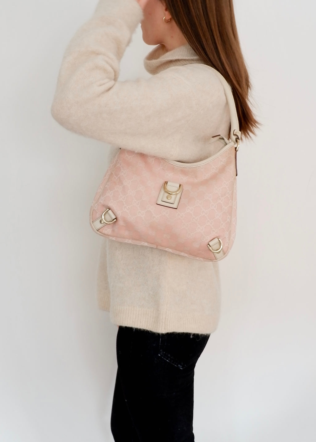 Authentic Preowned Gucci Pink/White GG Canvas Shoulder Bag