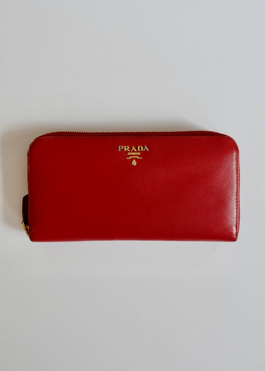 Authentic Preowned Prada Red Saffiano Leather Zip Around Wallet