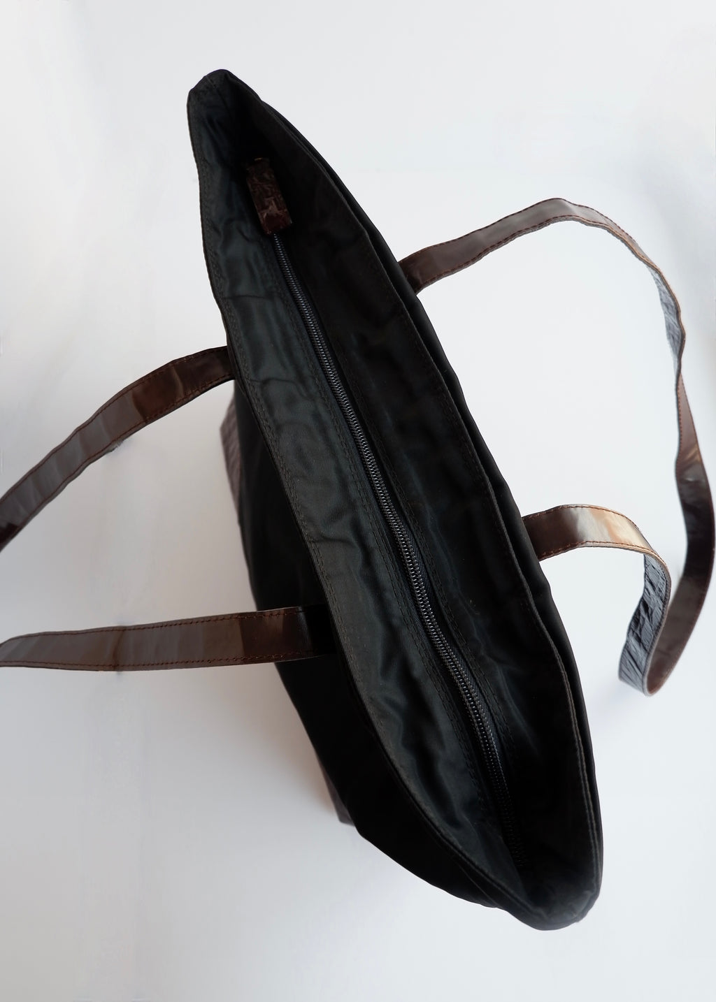 Authentic Preowned Prada Black/ Burgundy Nylon/Patent Leather Long Strap Tote Bag