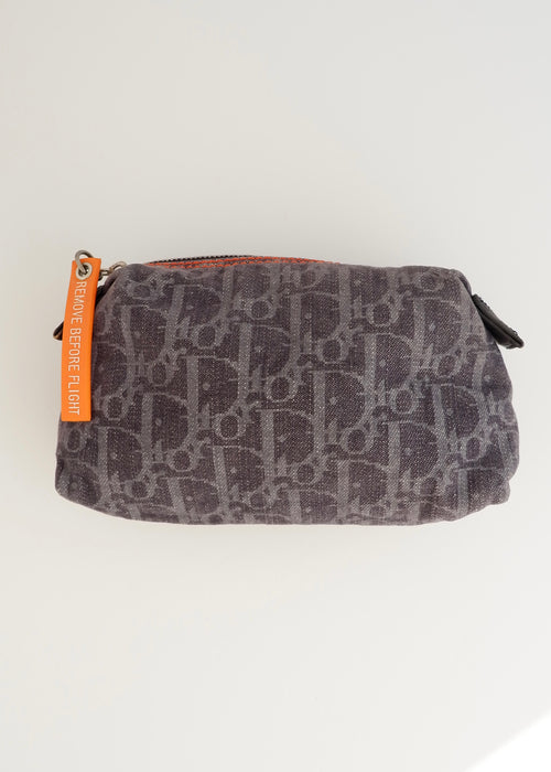 Pochette Dior en jean bleu marine motif Oblique, d'occasion et authentique