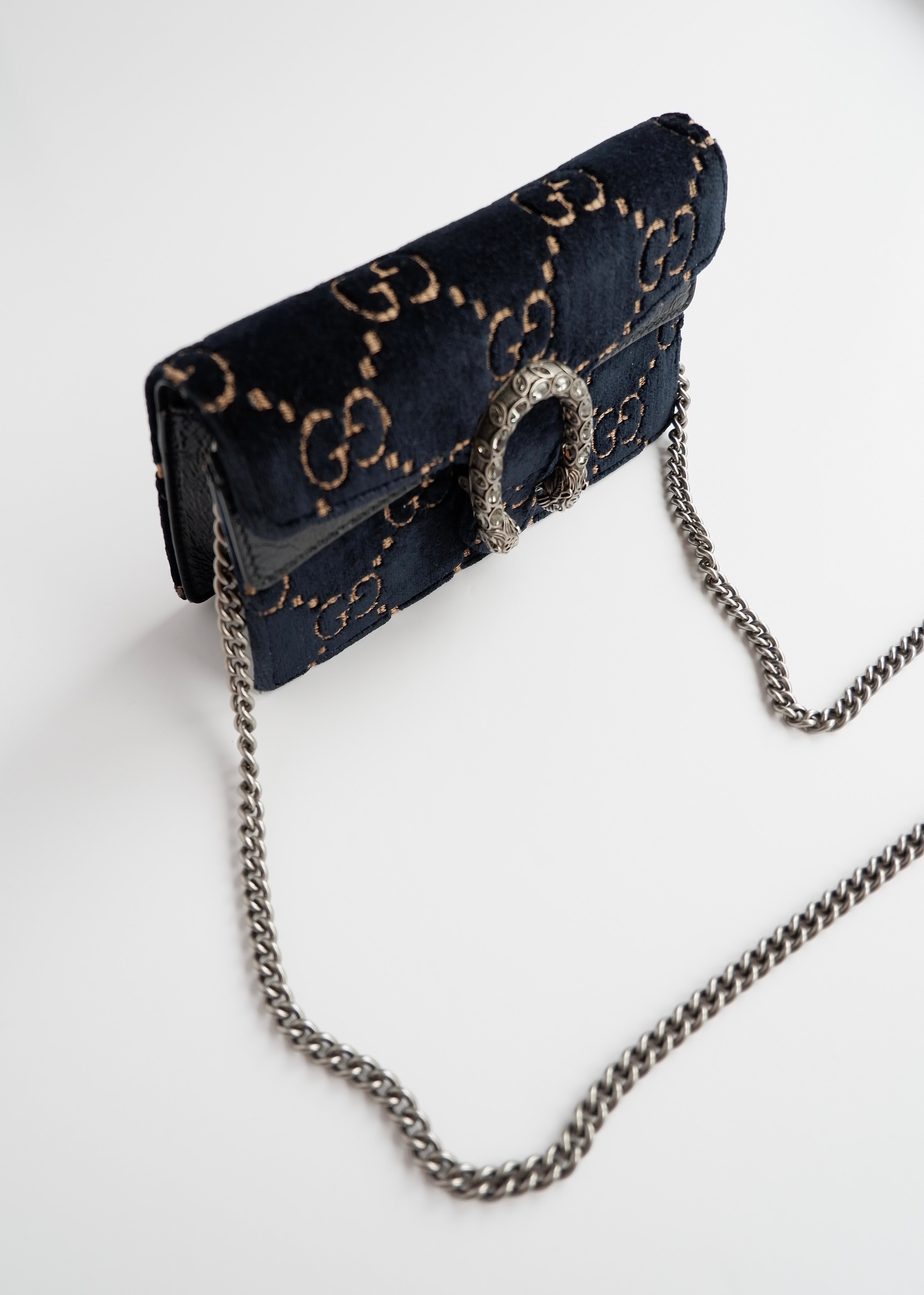 Authentic Preowned Gucci Navy Velvet Super Mini Dionysus Bag
