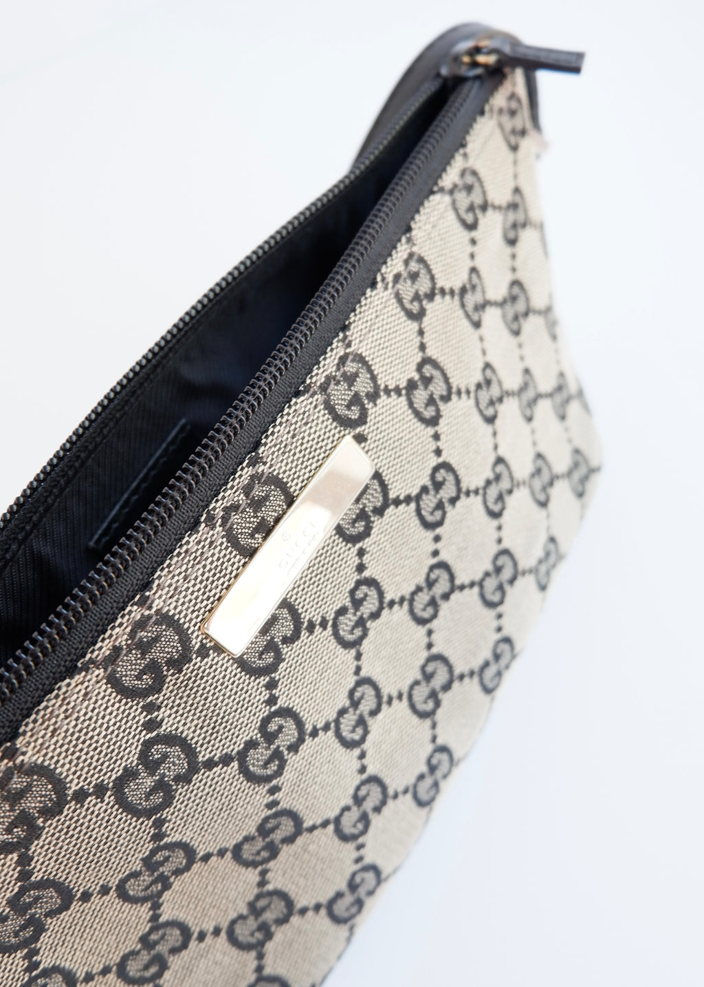 Authentic Preowned Gucci Black GG Canvas Boat Pochette Shoulder Bag