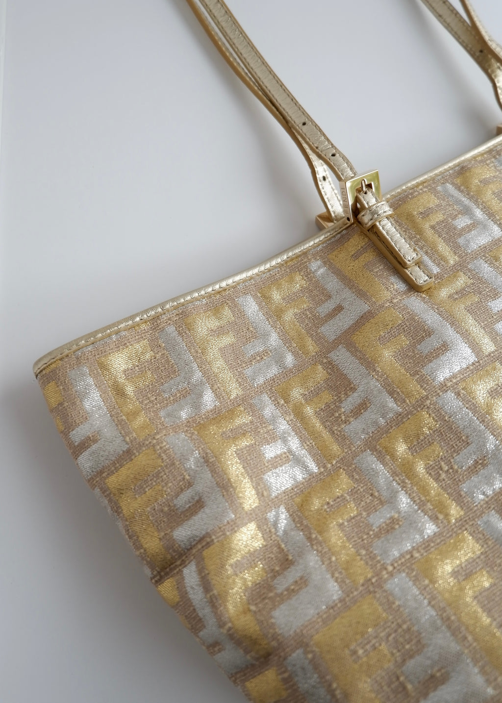 Authentic Preowned Fendi Gold/ Silver Canvas Zucca Tote Bag