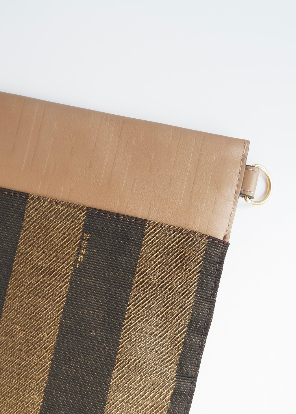 Pochette/Sac à main Fendi Pequin Stripe en toile et cuir marron, d'occasion, authentique