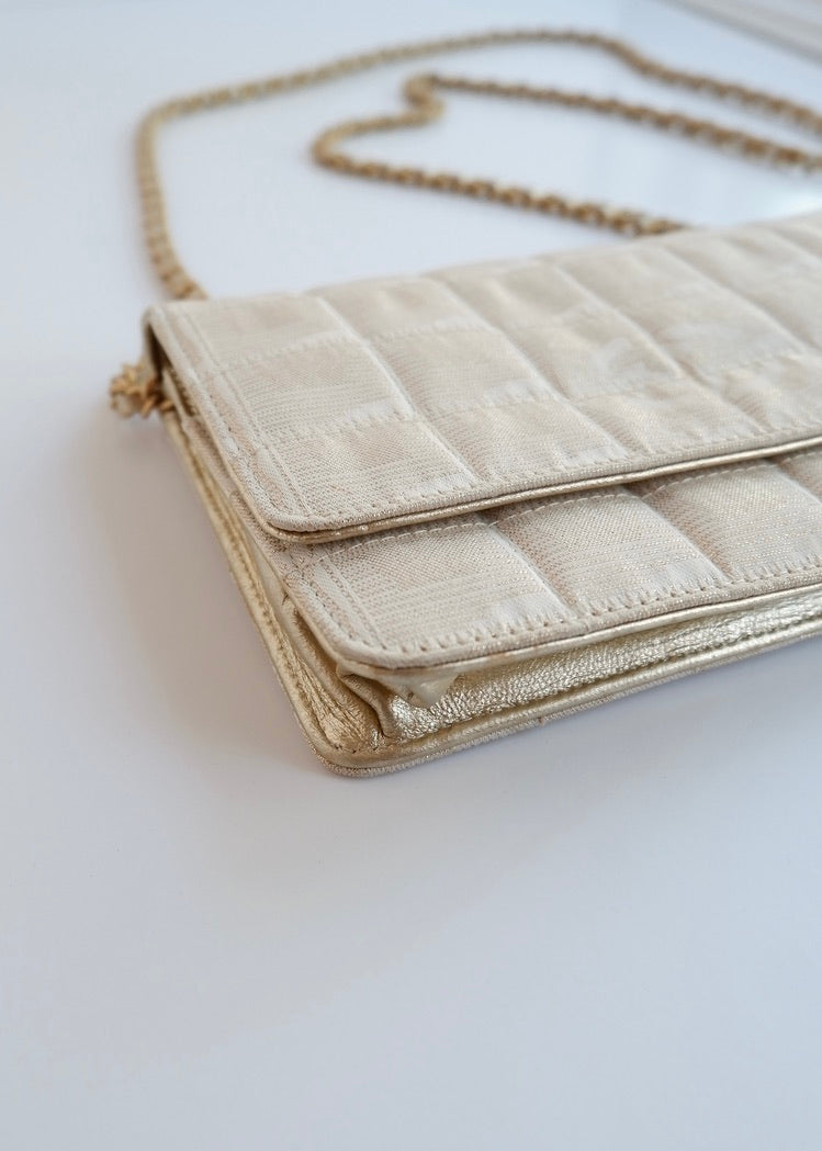 Authentic Preowned Chanel Gold Canvas New Travel Line WOC Bag
