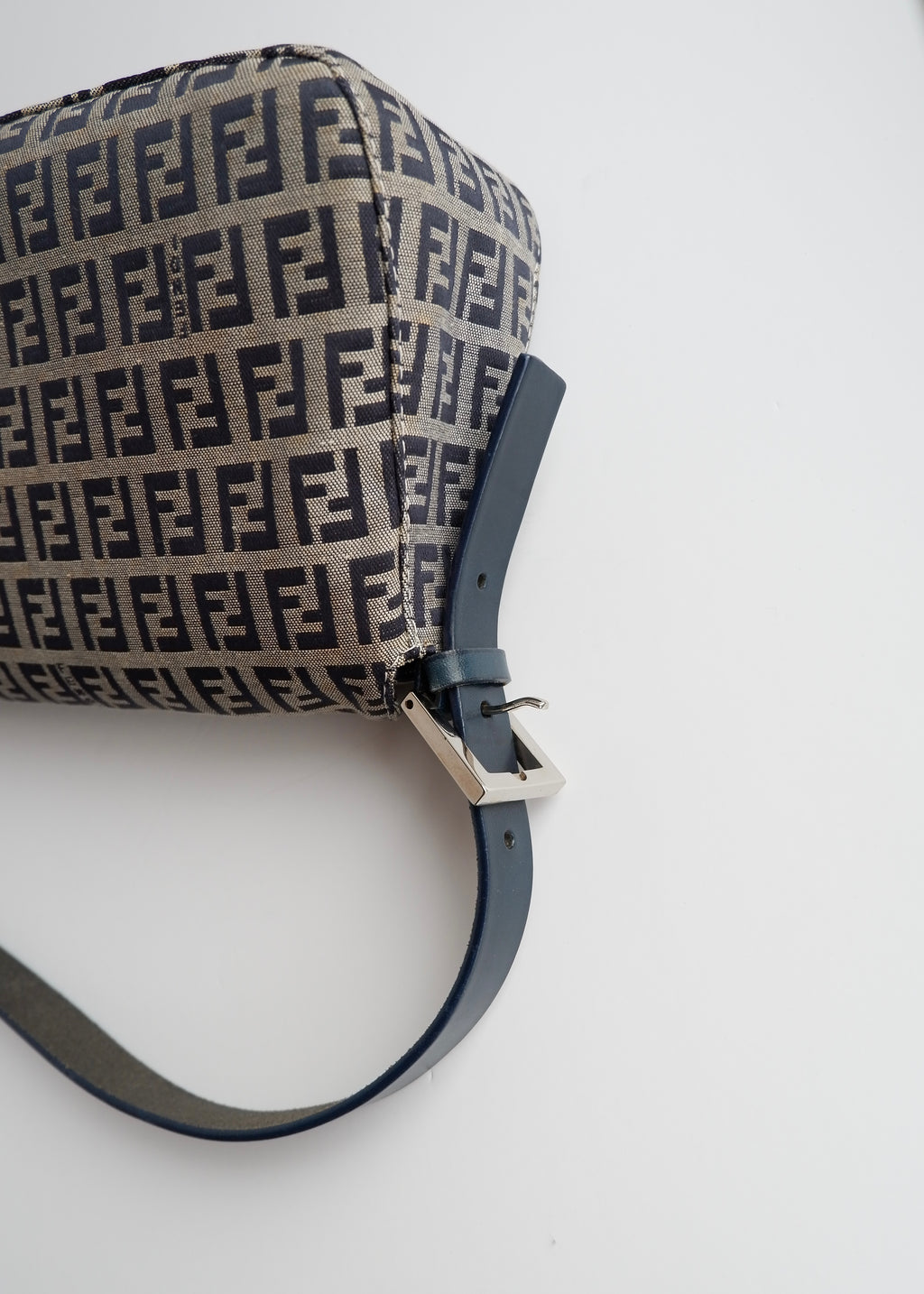 Authentic Preowned Fendi Navy Zucchino Baguette Shoulder