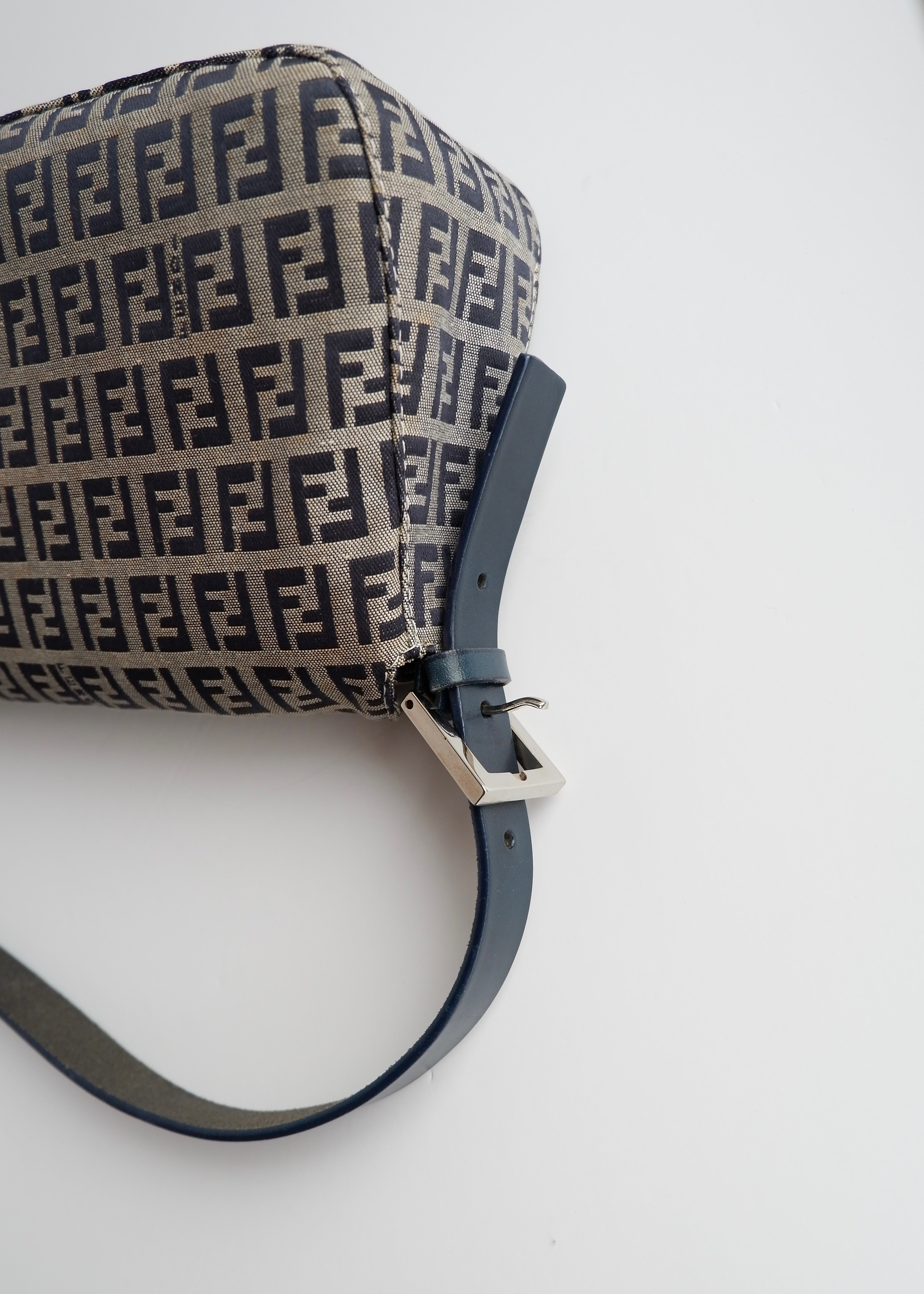 Authentic Preowned Fendi Navy Zucchino Baguette Shoulder