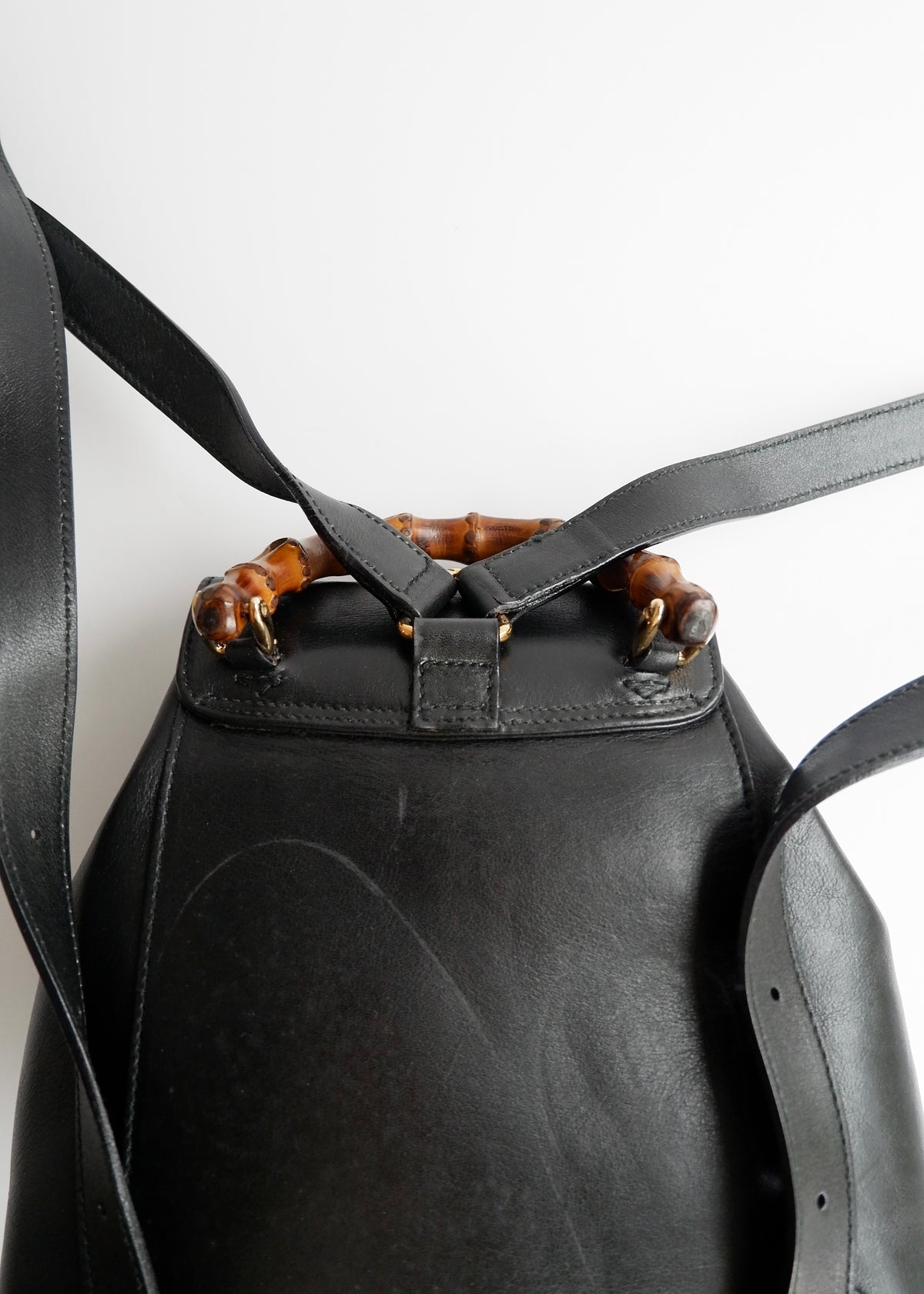 Preowned Gucci Black Leather Bamboo Micro Backpack