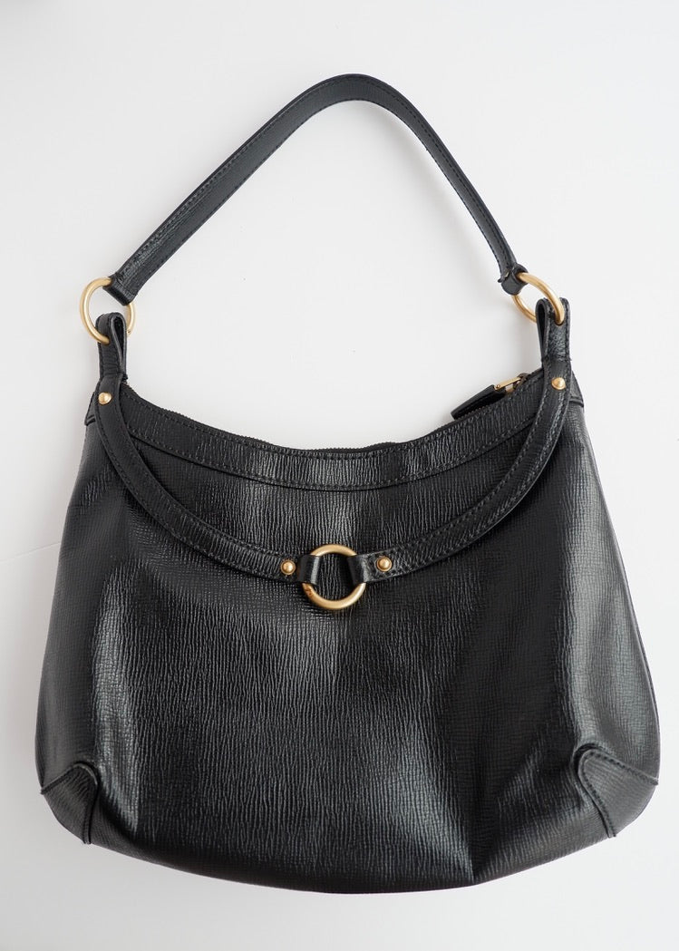 Sac à bandoulière Gucci d'occasion authentique en cuir noir avec mors