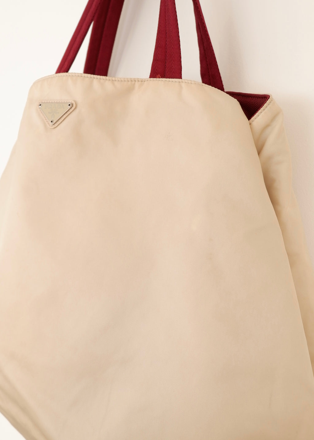 Authentic Preowned Prada Beige/ Burgundy Nylon Oversized Tote Bag