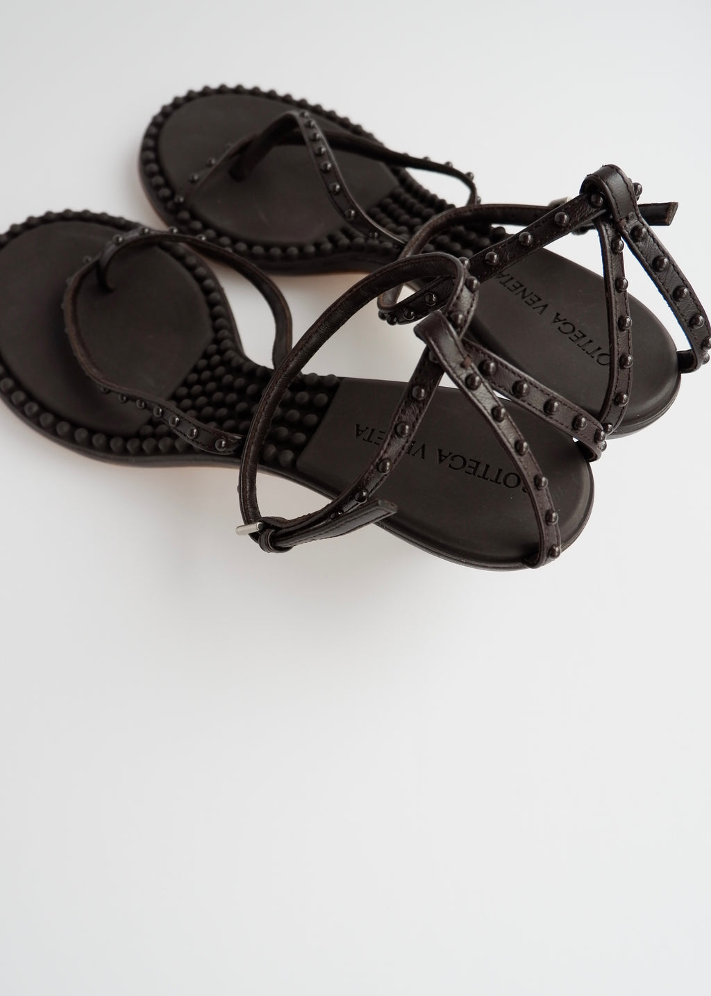 Sandales à talons Bottega Veneta en cuir marron, authentiques et d'occasion - 38