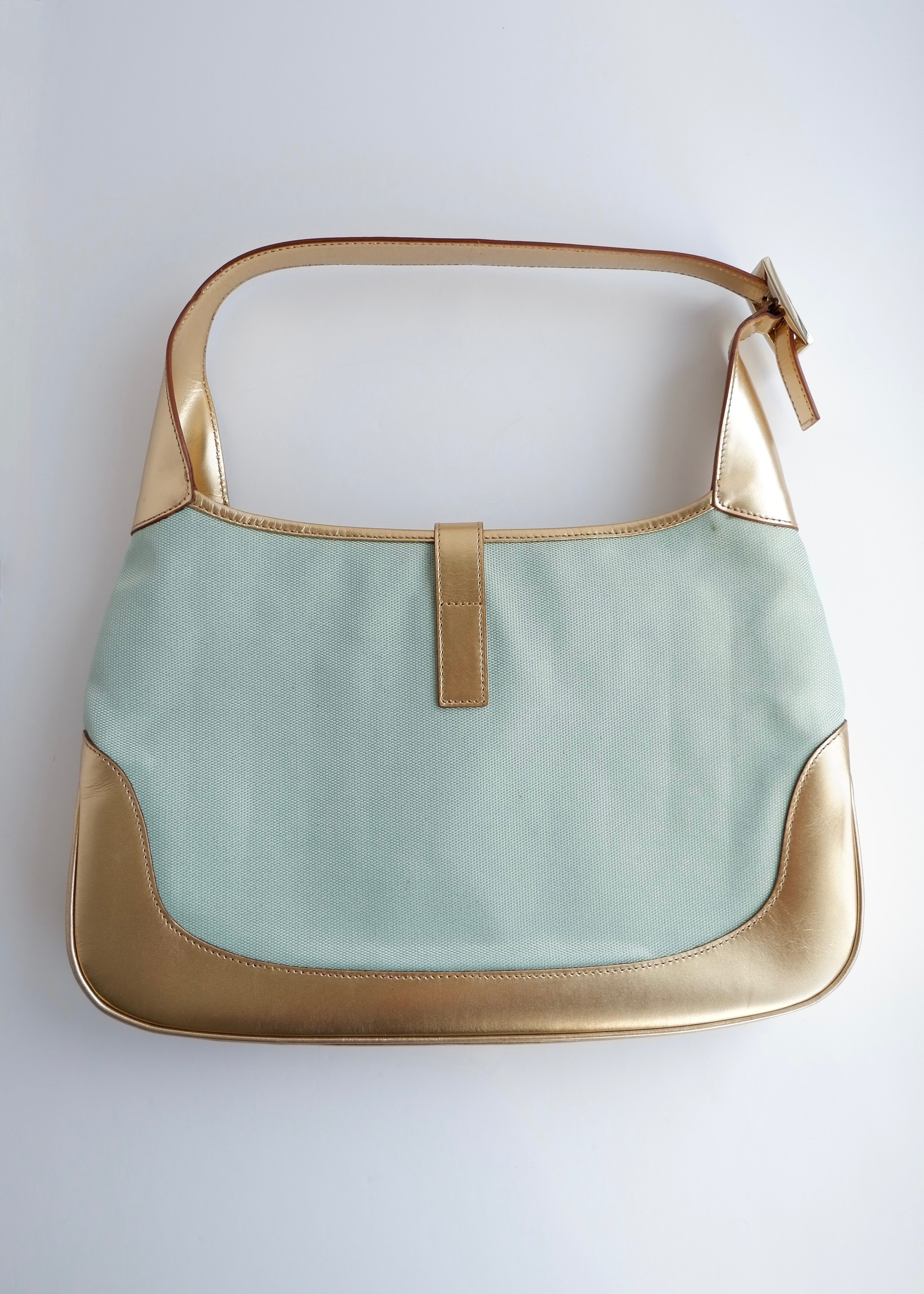 Authentique sac à bandoulière Gucci Jackie bleu/doré d'occasion
