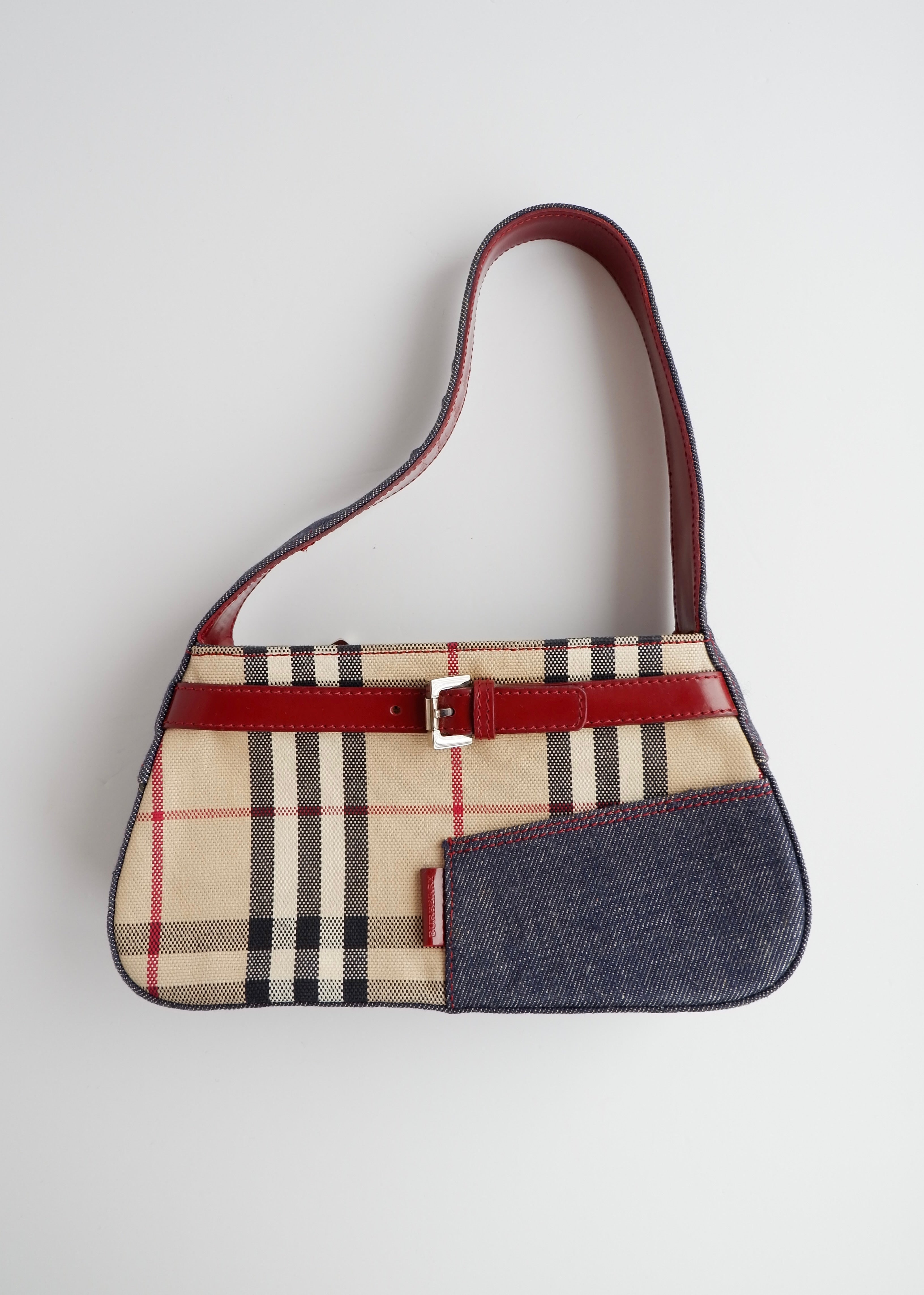 Sac porté épaule Burberry Novacheck/Denim vintage authentique d'occasion
