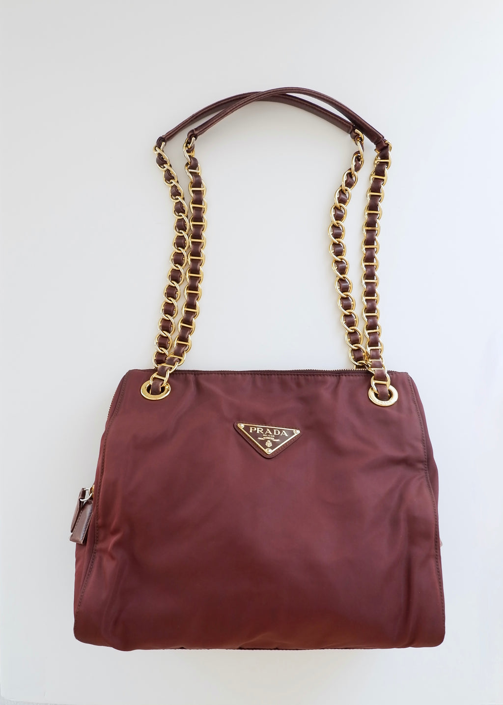 Preowned Prada Burgundy Nylon Chain Shoulder Tote