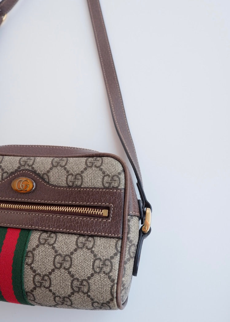 Authentique Sac bandoulière mini Ophidia Gucci en toile GG marron d'occasion