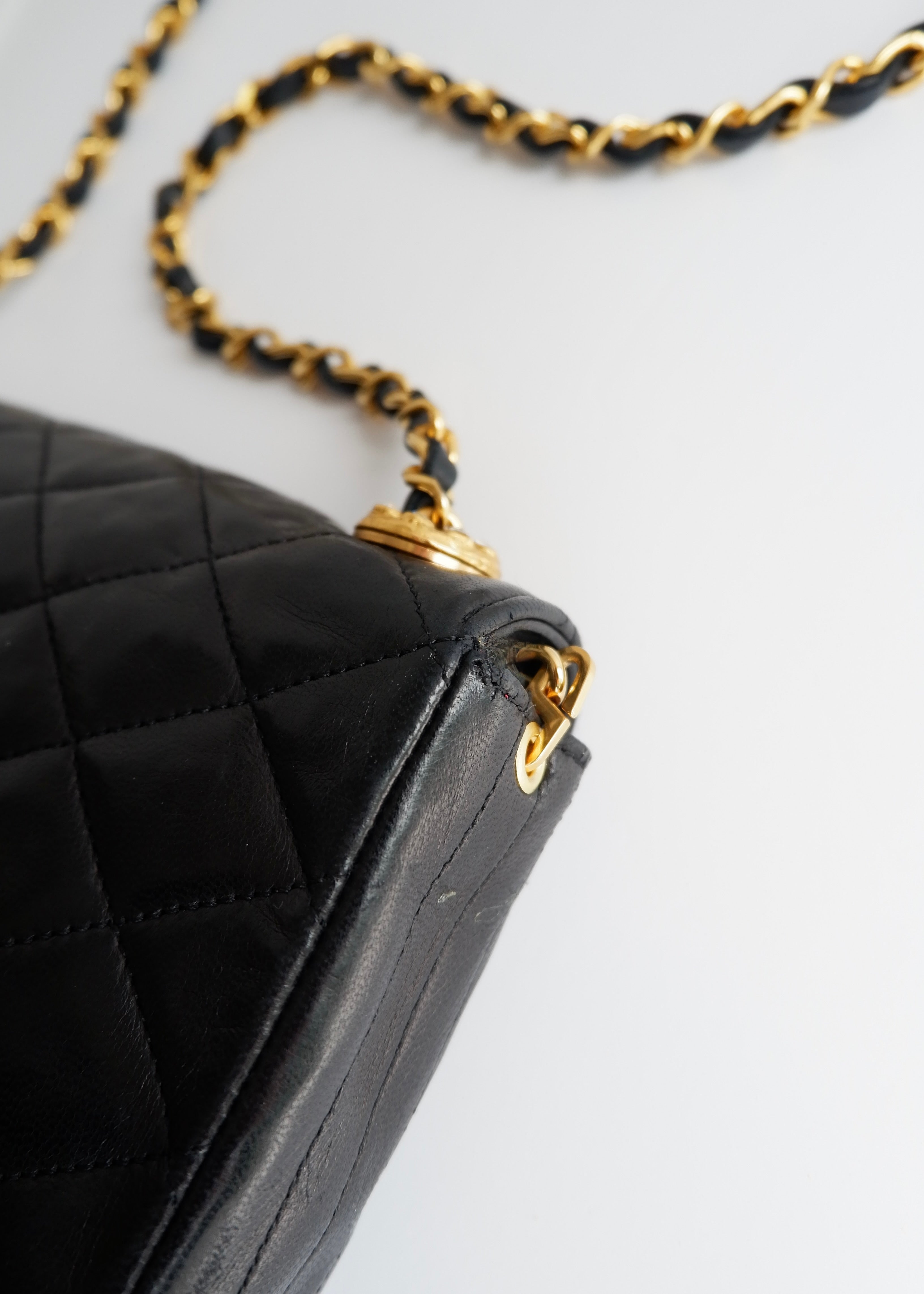 Authentic Preowned Vintage Chanel Black Lambskin Quilted Single Flap Crystal CC Logo Bag GHW