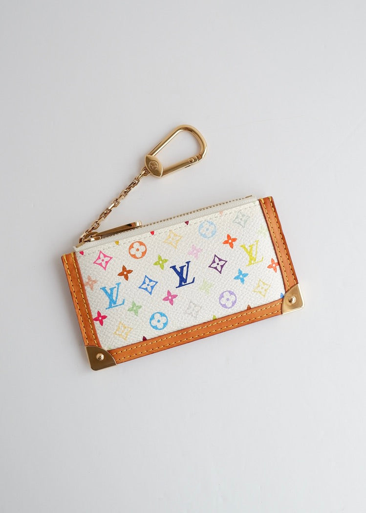 Authentique Louis Vuitton White Multi Pochette Clé d'occasion