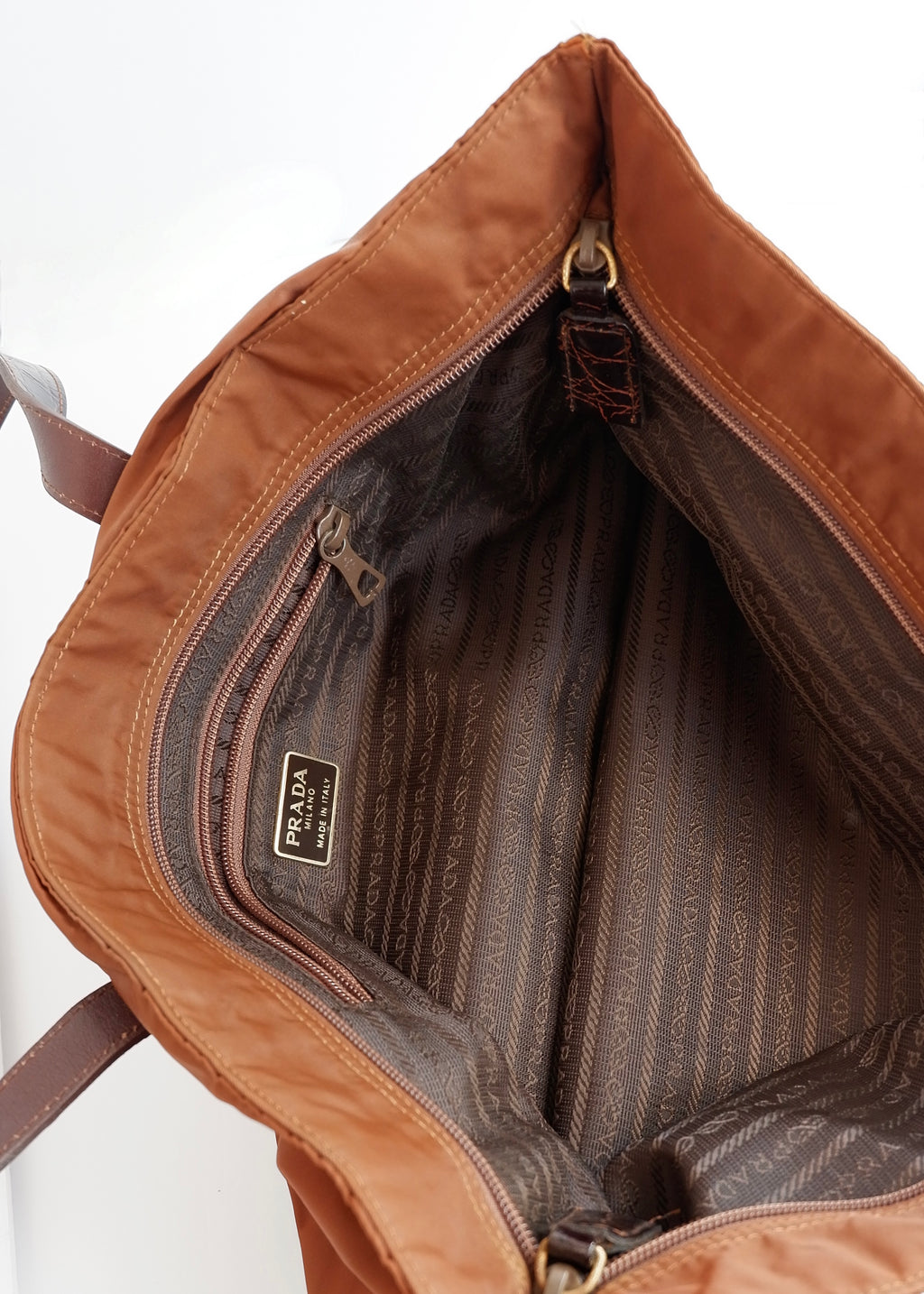 Preowned Prada Brown Nylon/ Patent Croc Long Strap Tote Bag