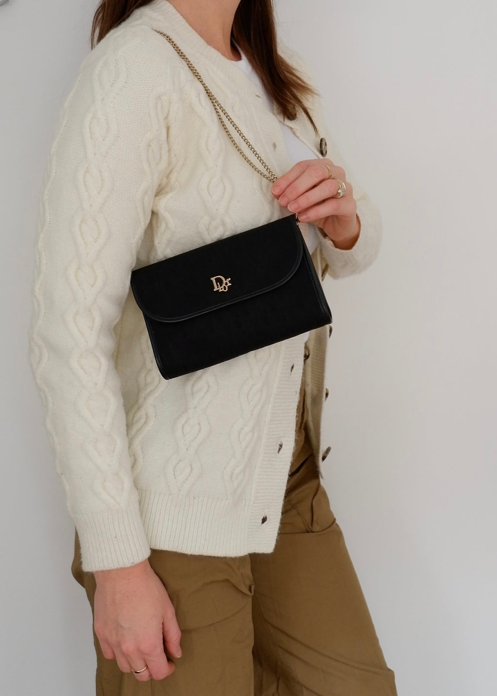 Sac bandoulière vintage Dior Trotter noir chaîne d'occasion Authenti
