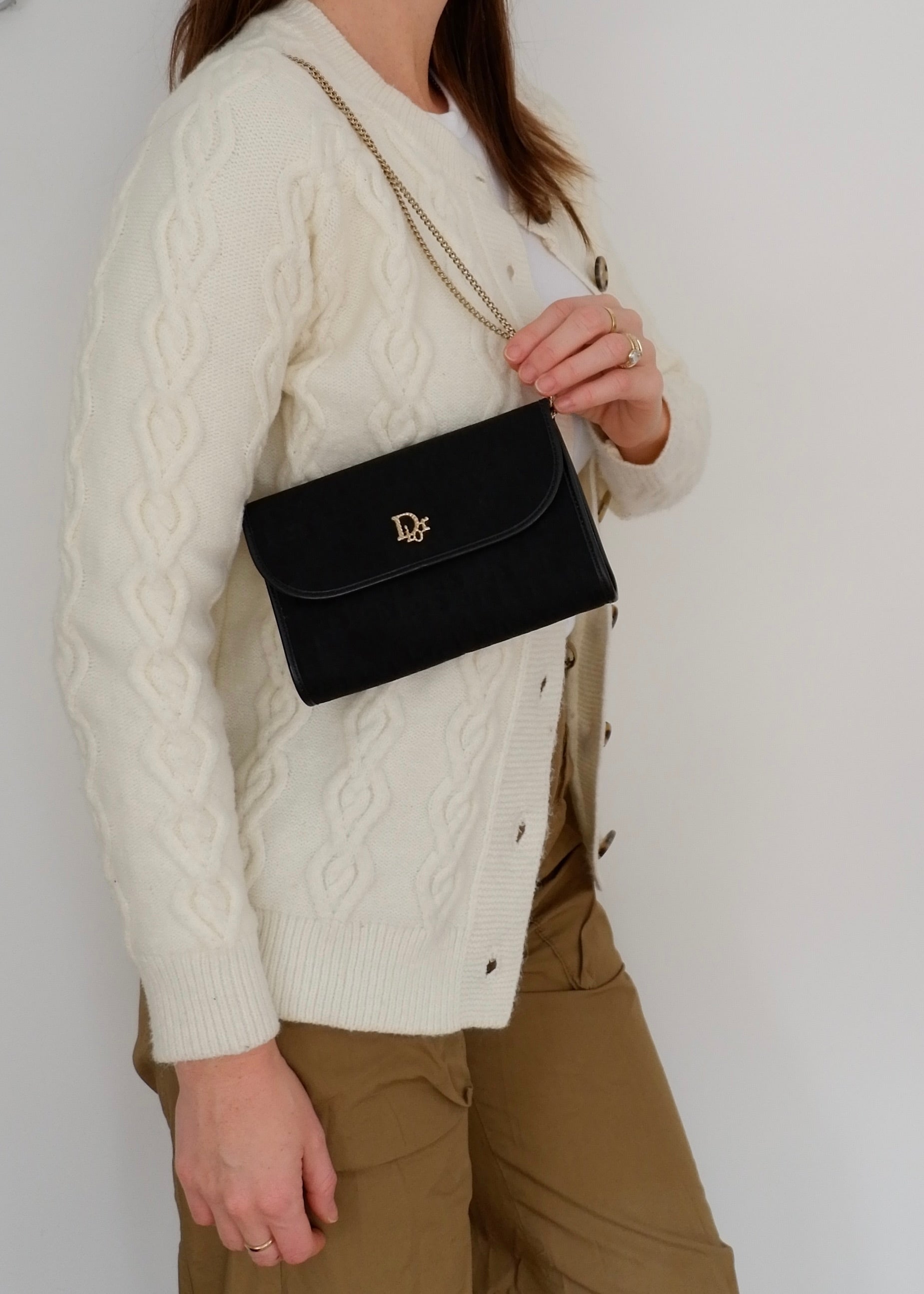 Sac bandoulière vintage Dior Trotter noir chaîne d'occasion Authenti