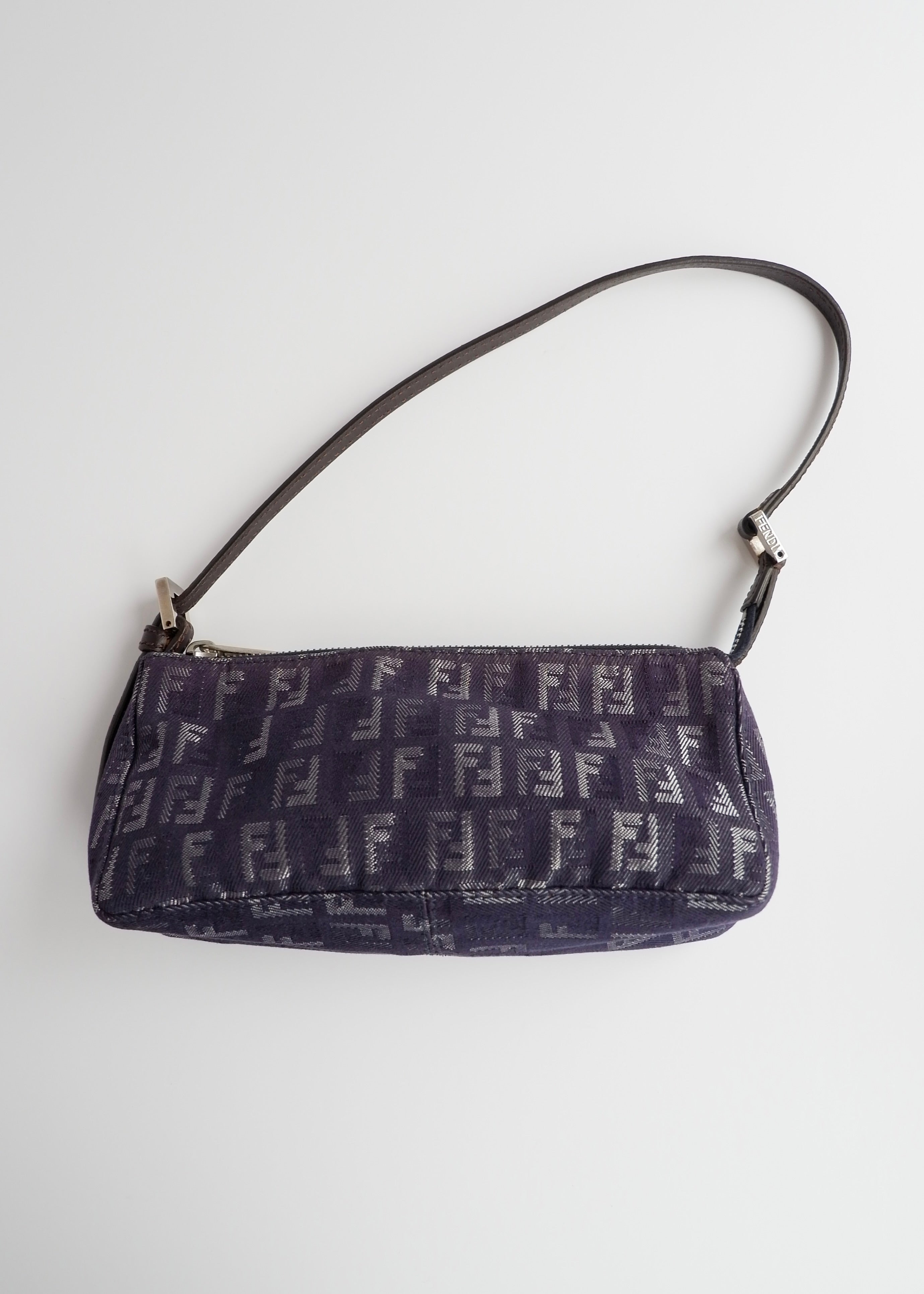 Authentic Preowned Fendi Navy FF Zucchino Small Shoulder Bag