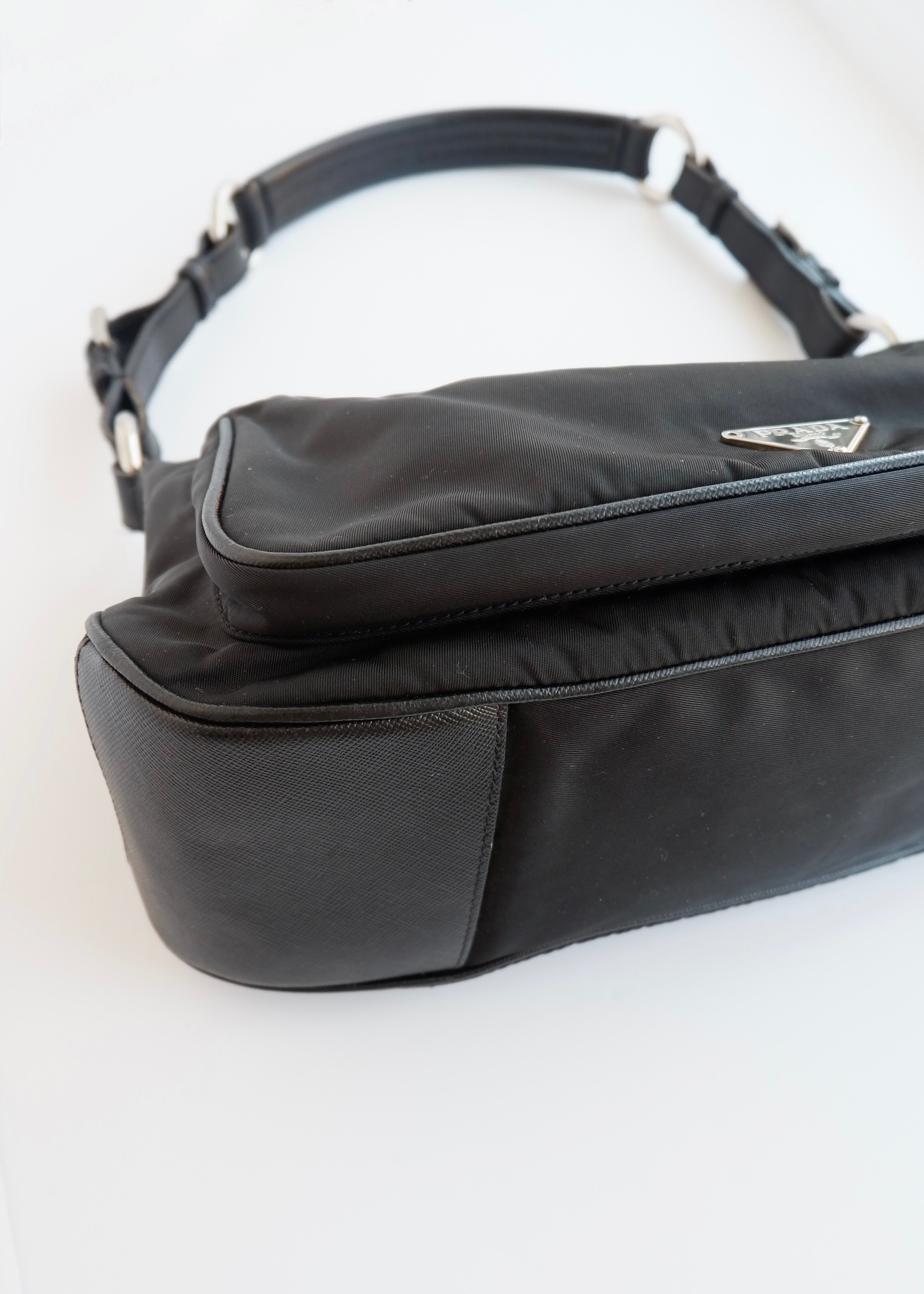 Authentic Preowned Prada Black Nylon Hobo/ Leather Strap Shoulder