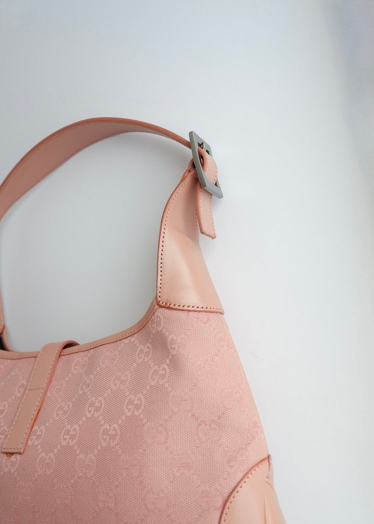 Authentic Preowned Gucci Pink GG Canvas/Leather Jackie Shoulder Bag