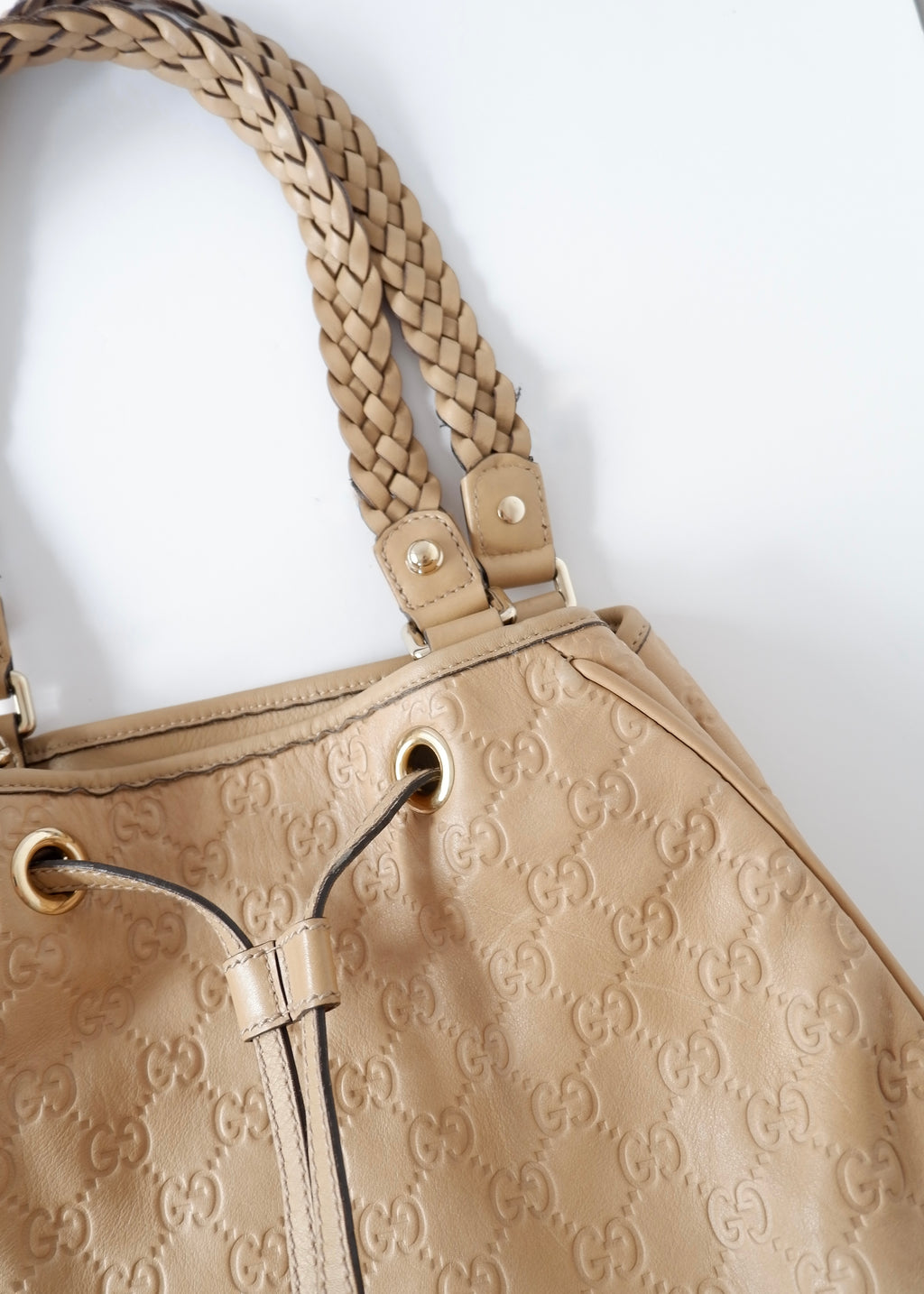 Authentic Preowned Gucci Beige Leagther Guccissima Peggy Tassel Shoulder Bag