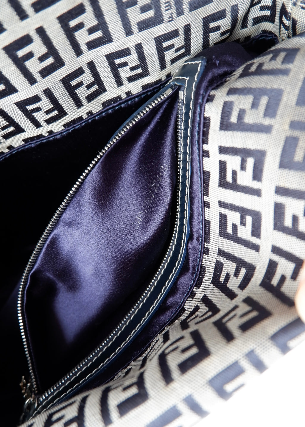 Authentic Preowned Fendi Navy Zucchino Baguette Shoulder