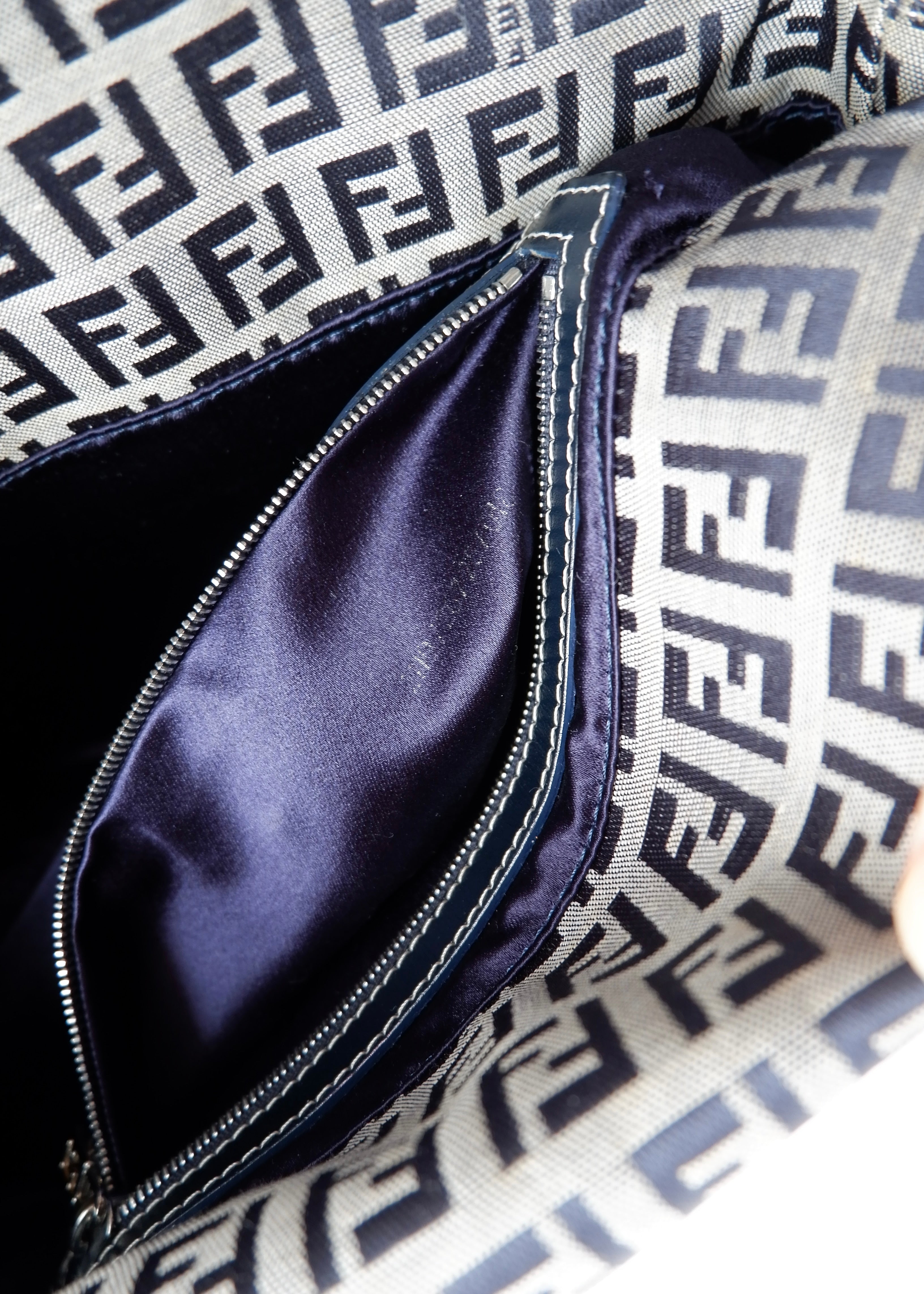 Authentic Preowned Fendi Navy Zucchino Baguette Shoulder