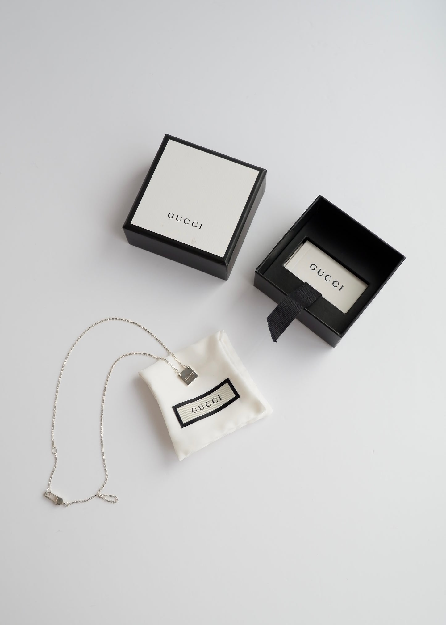 Authentic Preowned Gucci Silver Square Pendant Necklace