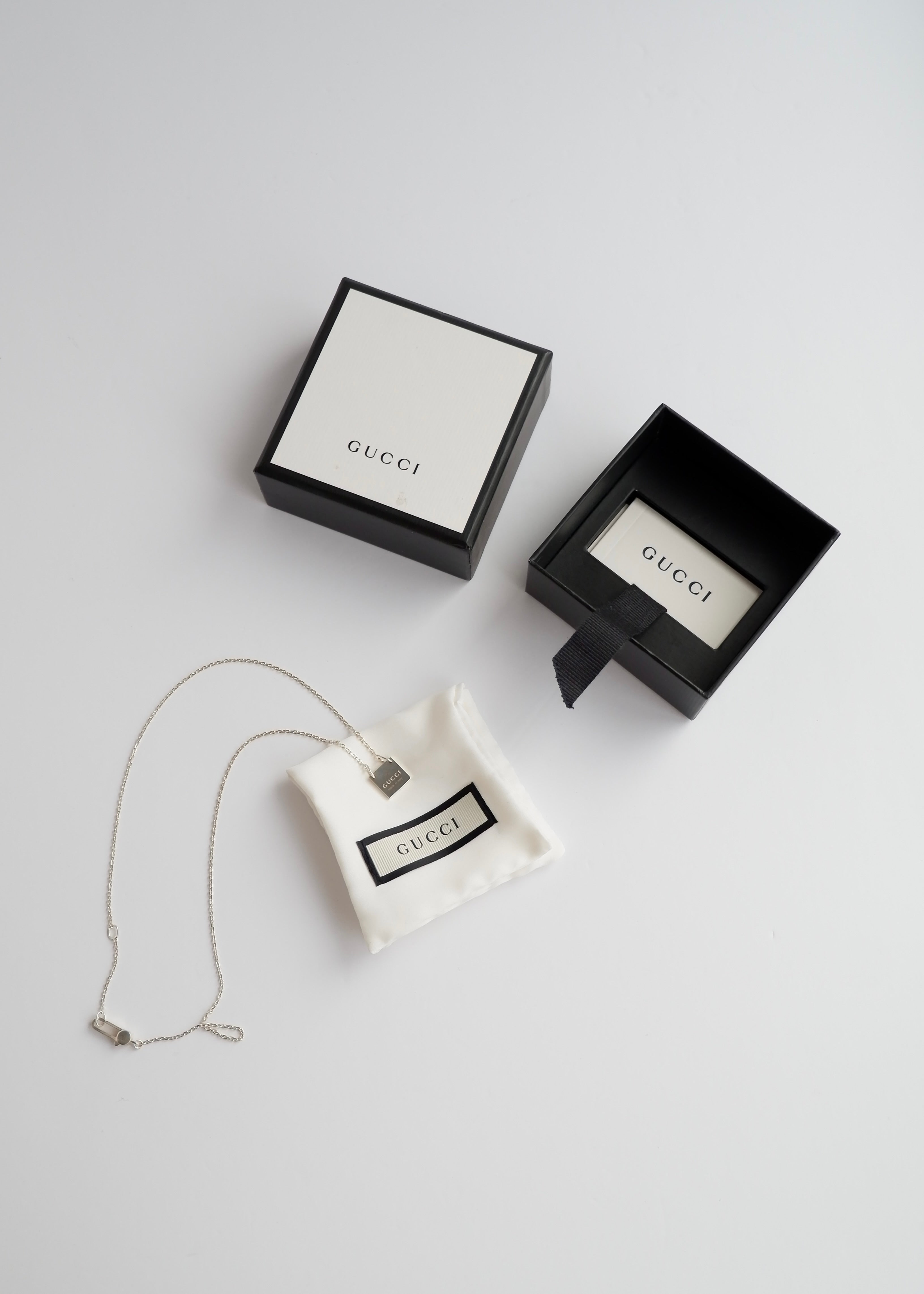 Authentic Preowned Gucci Silver Square Pendant Necklace