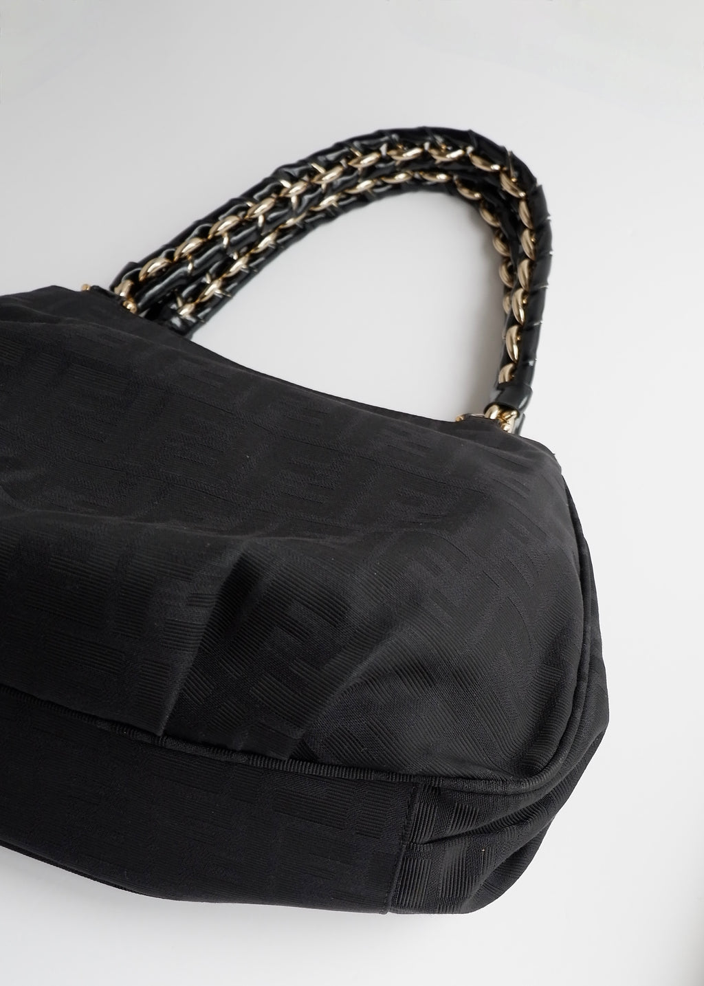 Preowned Fendi Black Zucca Print Gold FF Logo Shoulder Bag