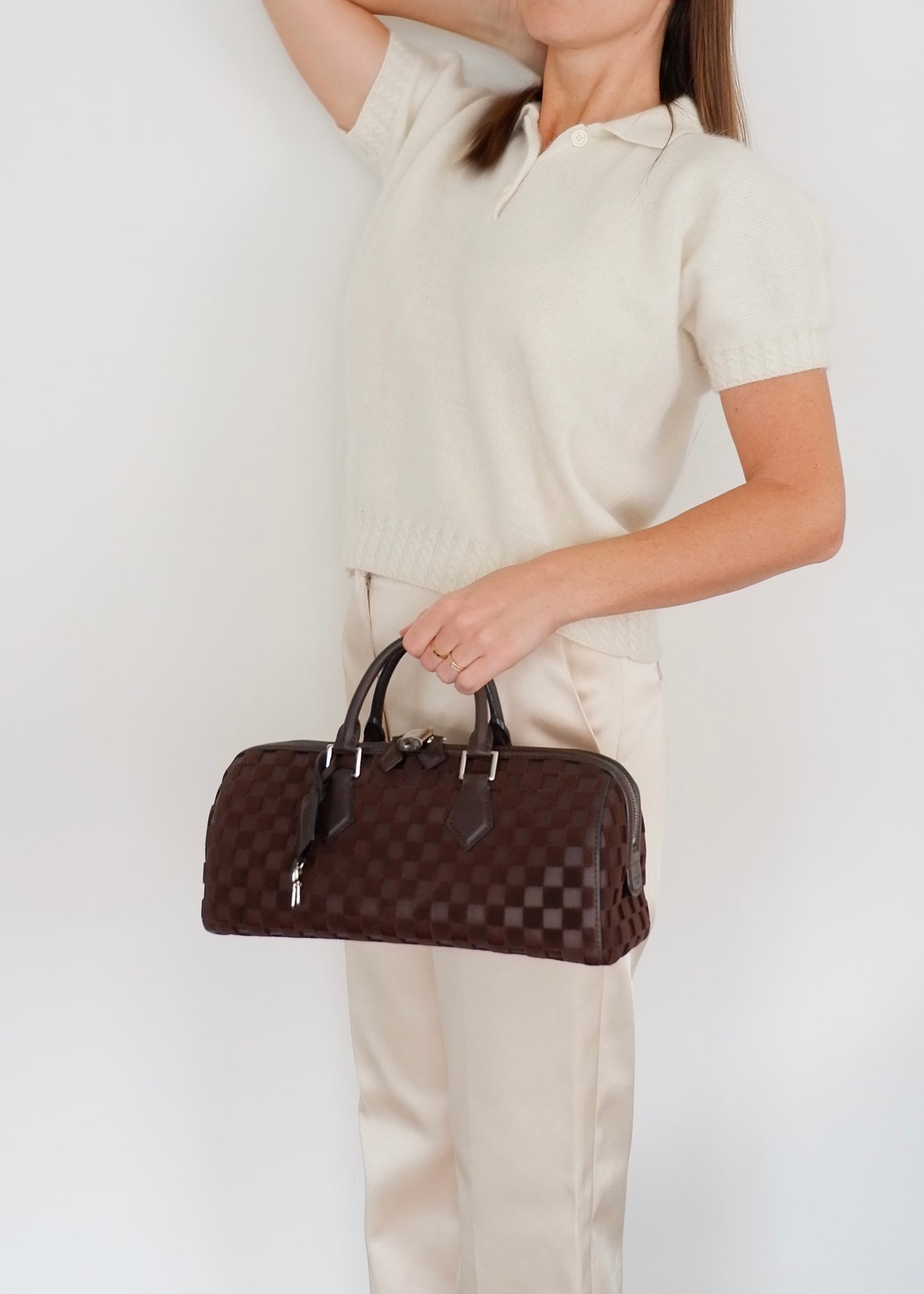 Authentic Preowned Louis Vuitton Damier Cubic Speedy East West Leather Brown Special Edition (Spring 2013) Hand Bag